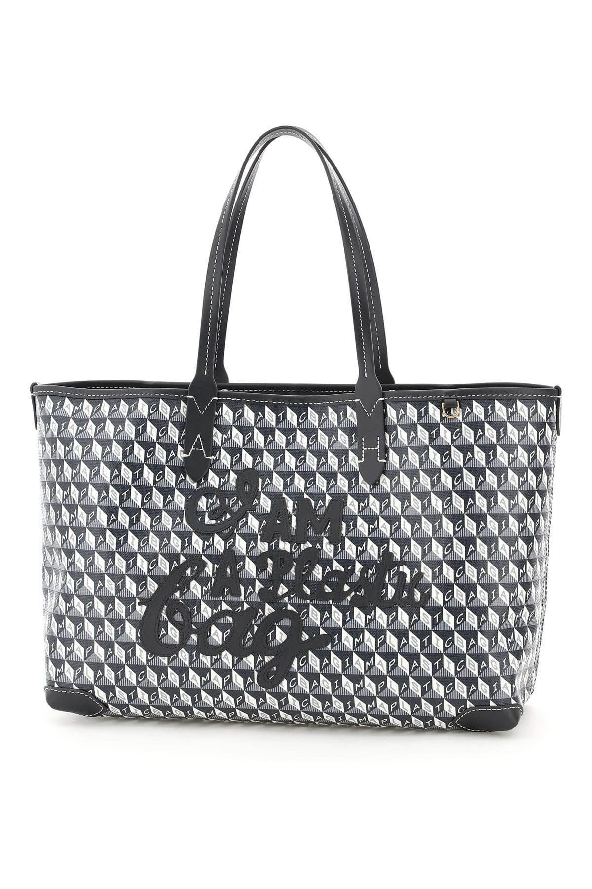 Shop Anya Hindmarch Small I Am A Plastic Bag Shopping Bag In Charcoal (white)