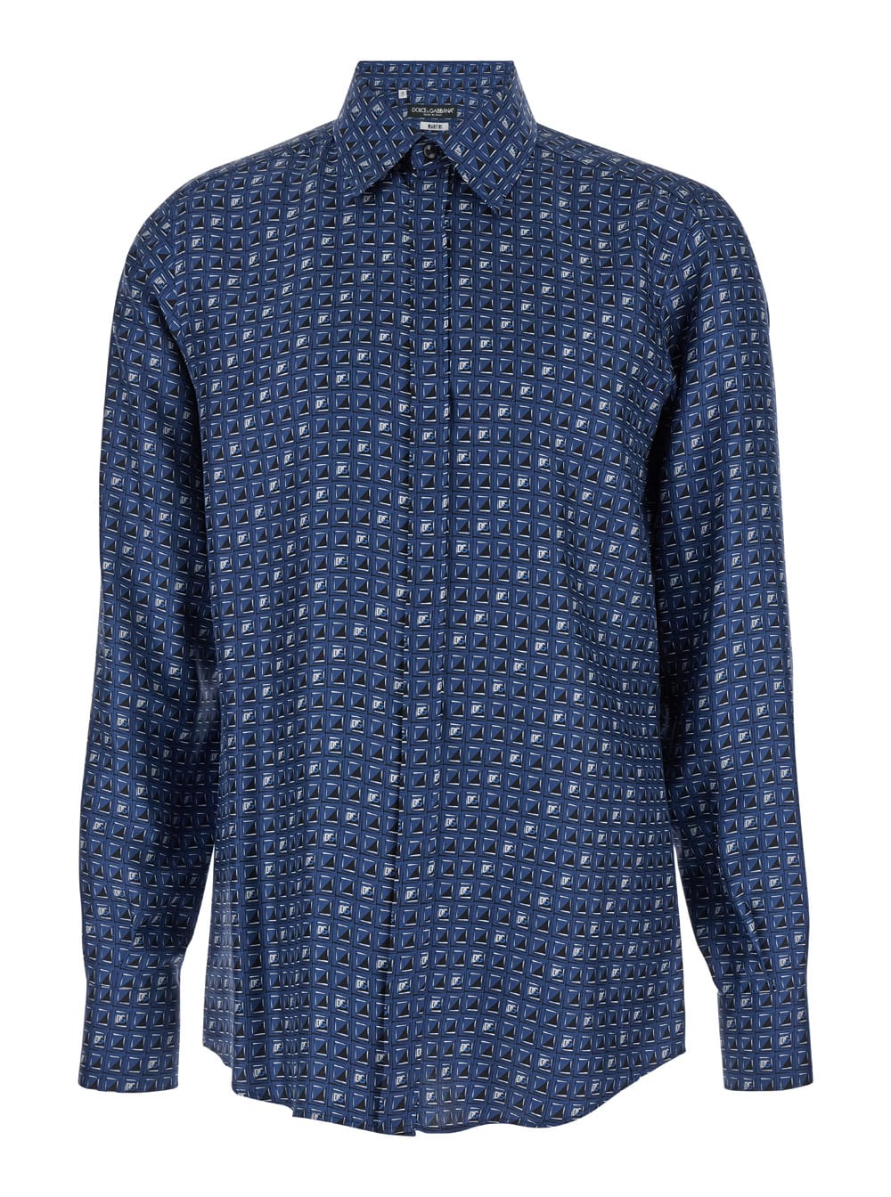 Shop Dolce & Gabbana Blue Shirt With All-over Print In Silk Man