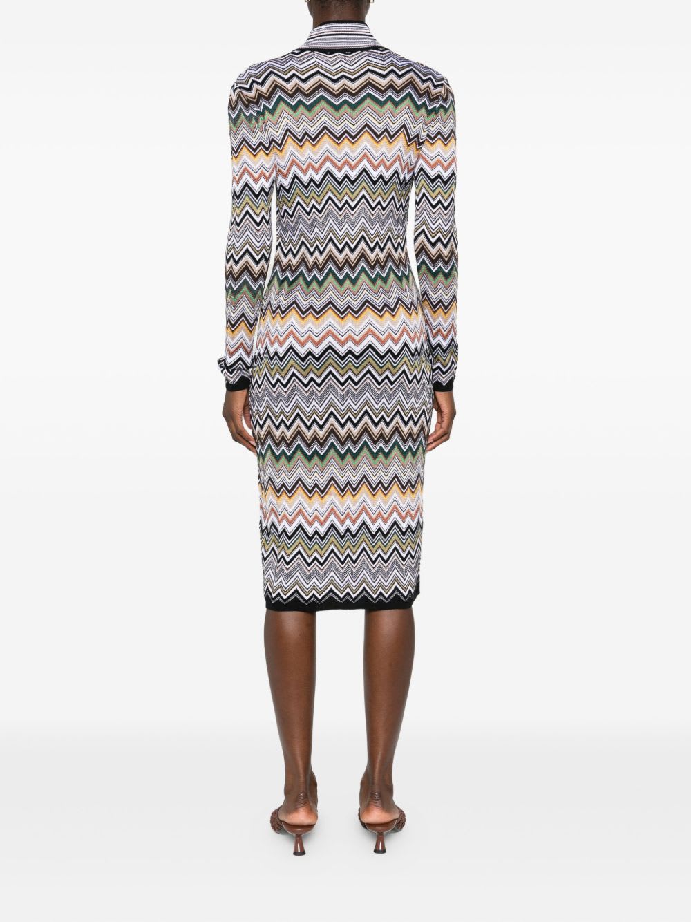Missoni Midi Dress With Chevron Design And Long Sleeves In Gray