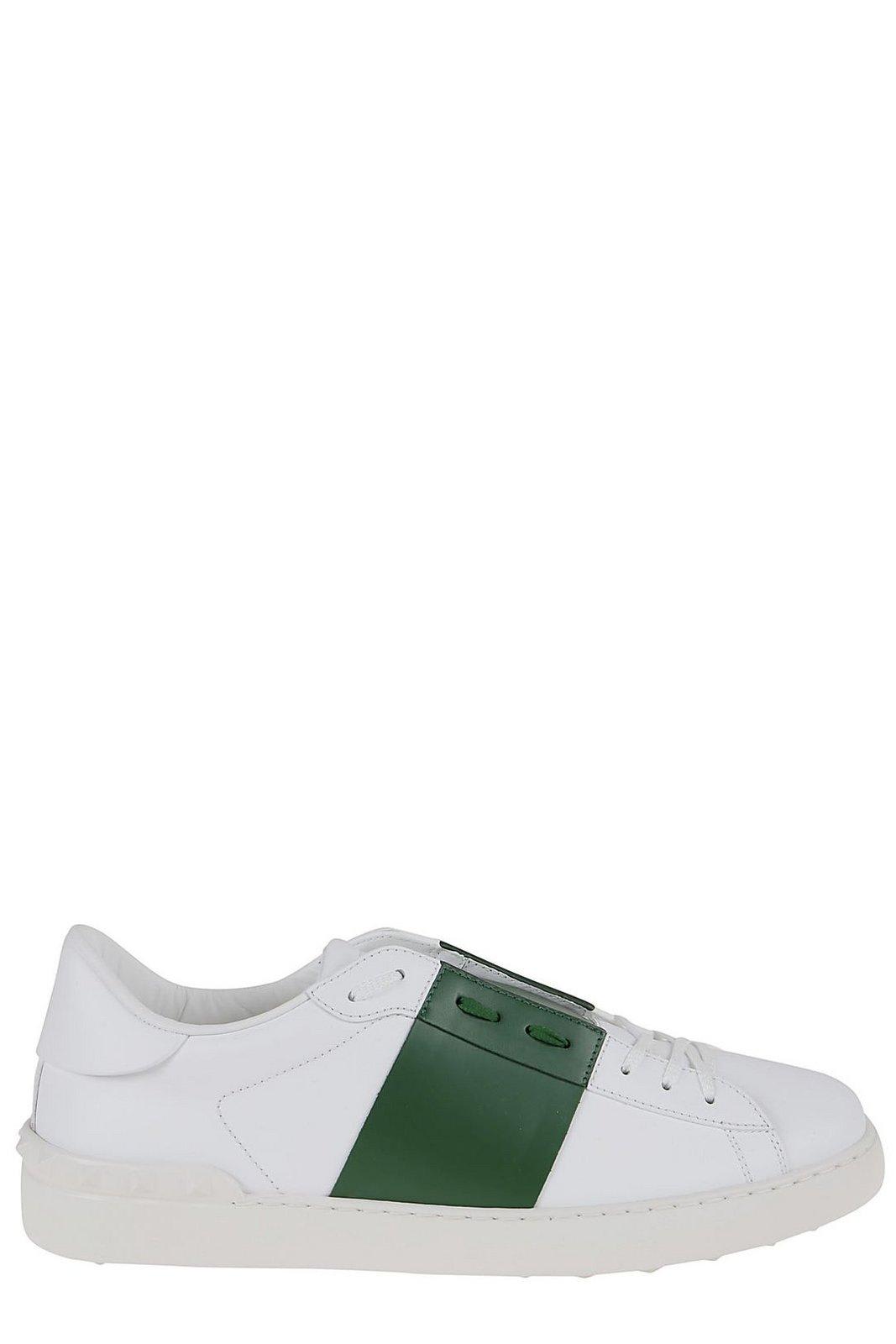 Shop Valentino Garavani Rockstud Open Lace-up Sneakers In White