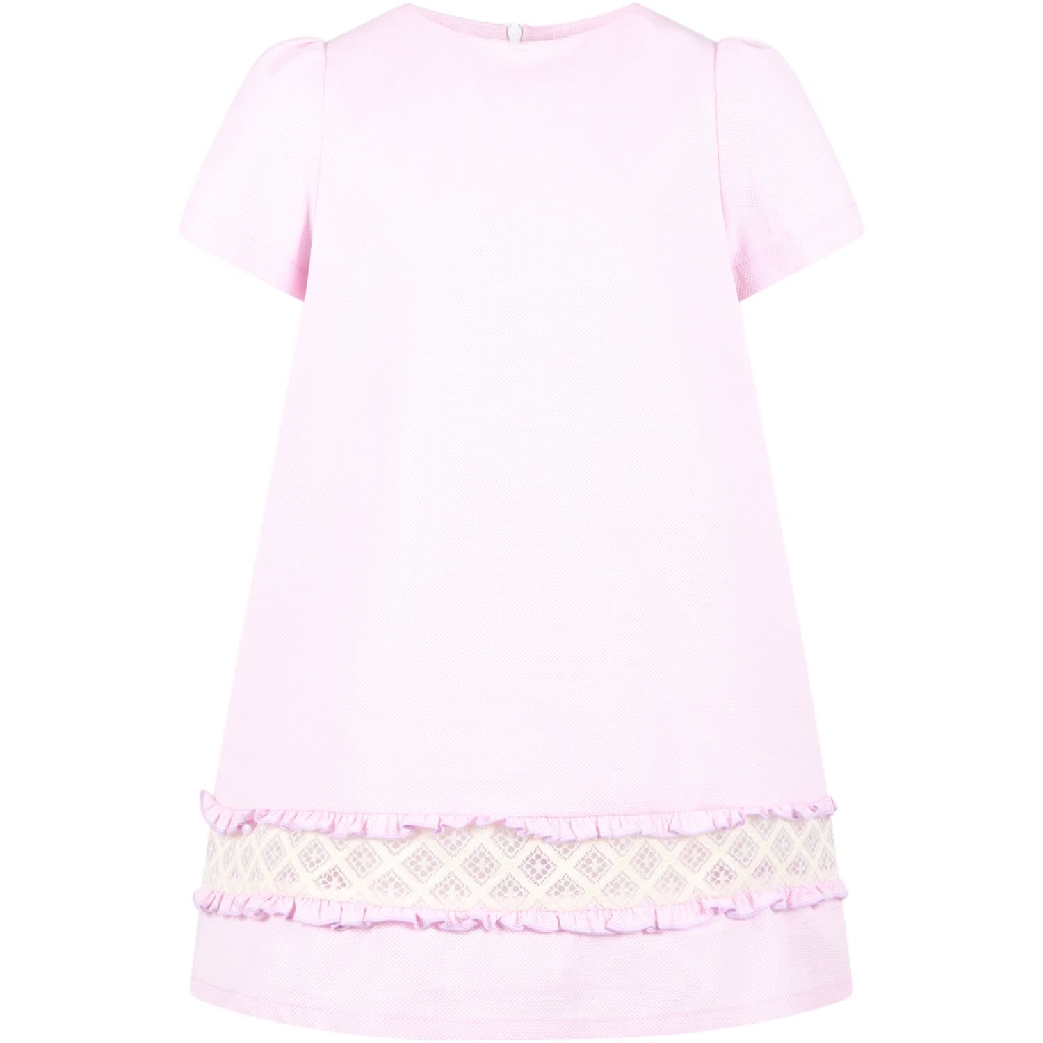 Simonetta Kids' Pink Dress For Girl With Lace Details