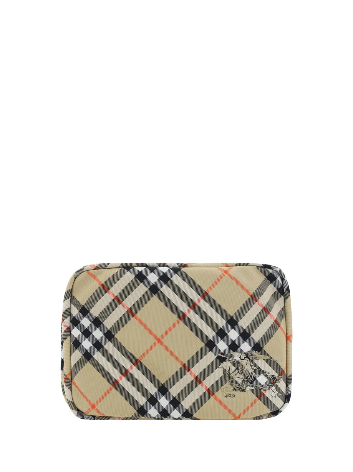 Shop Burberry Checked Zip-around Travel Pouch In Neutrals/red