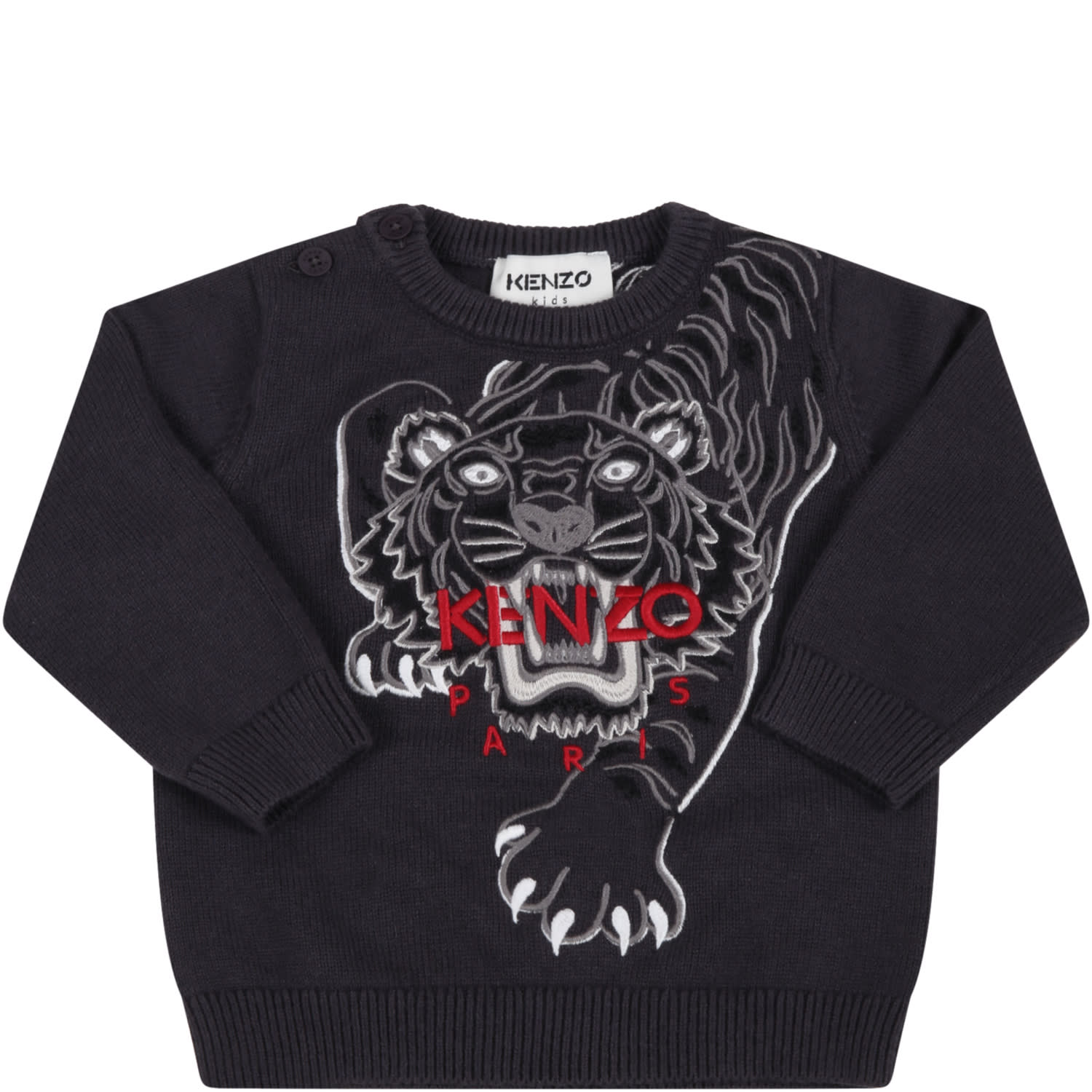Kenzo Kids Gray Sweater For Babykids With Logo