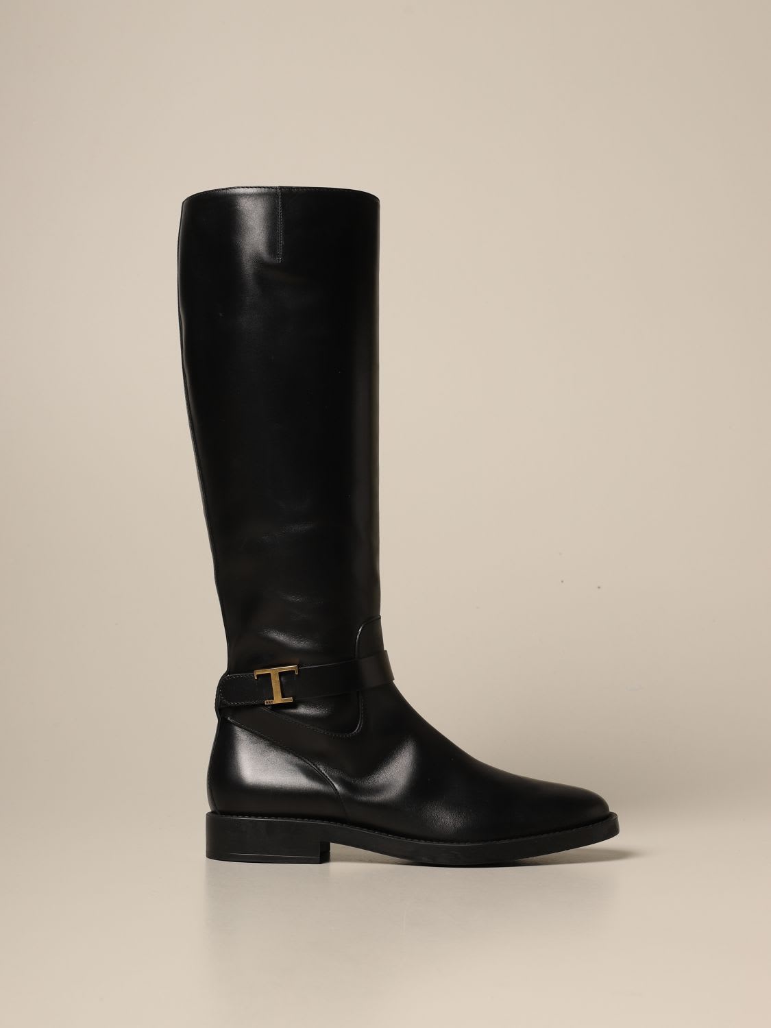TOD'S LEATHER BOOT WITH T BUCKLE,11519197