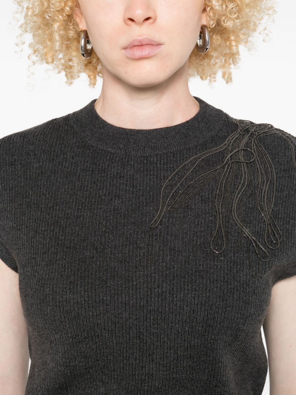 Brunello Cucinelli Cashmere Sleeveless Tank Top Ribbed Texture In Black