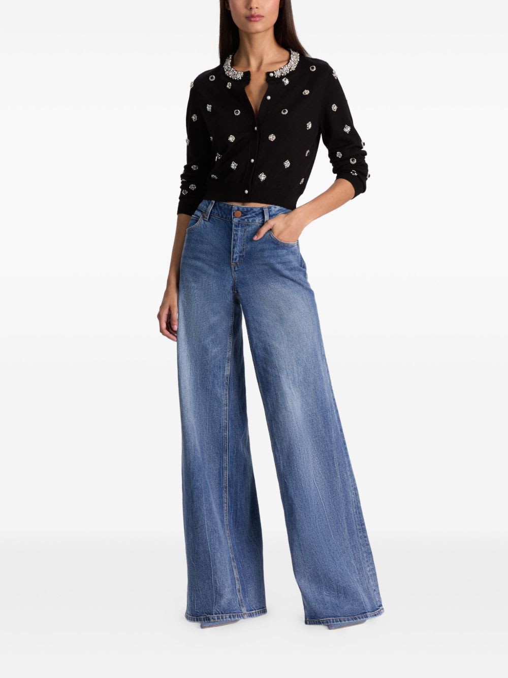 Alice And Olivia Alice + Olivia Dollie Wool Cardigan In Black