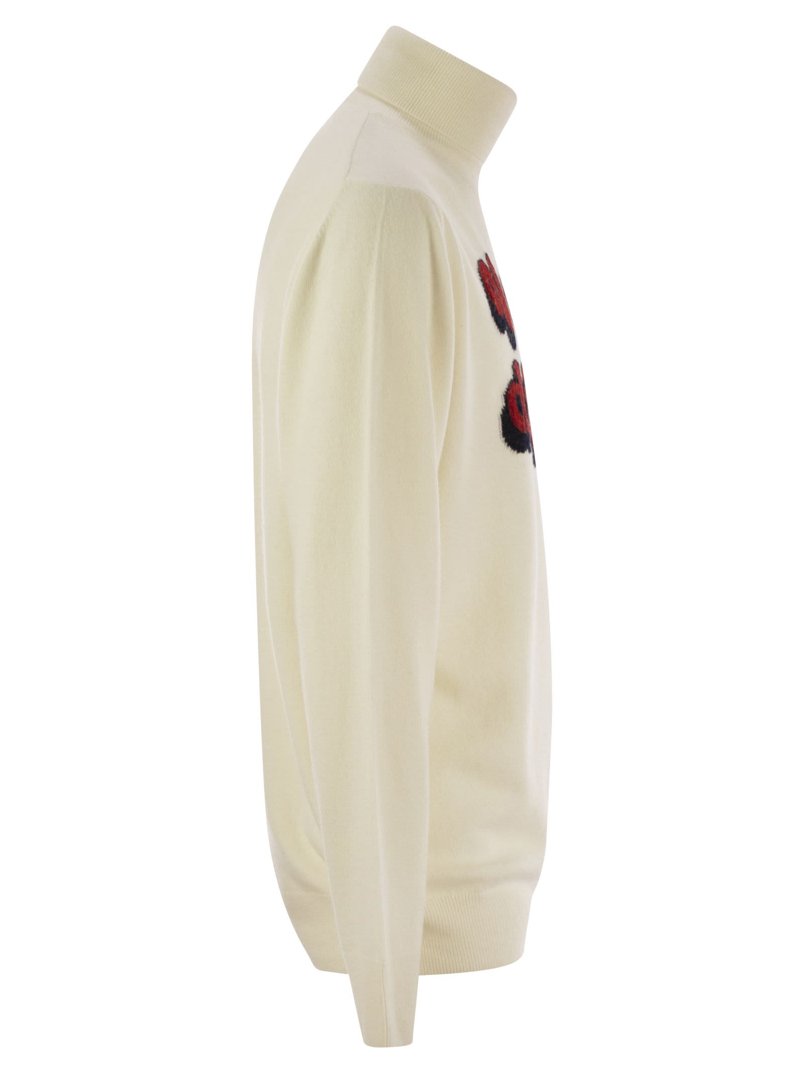 Mc2 Saint Barth Wool And Cashmere Blend Turtleneck Sweater Vacanze Di Natale In White