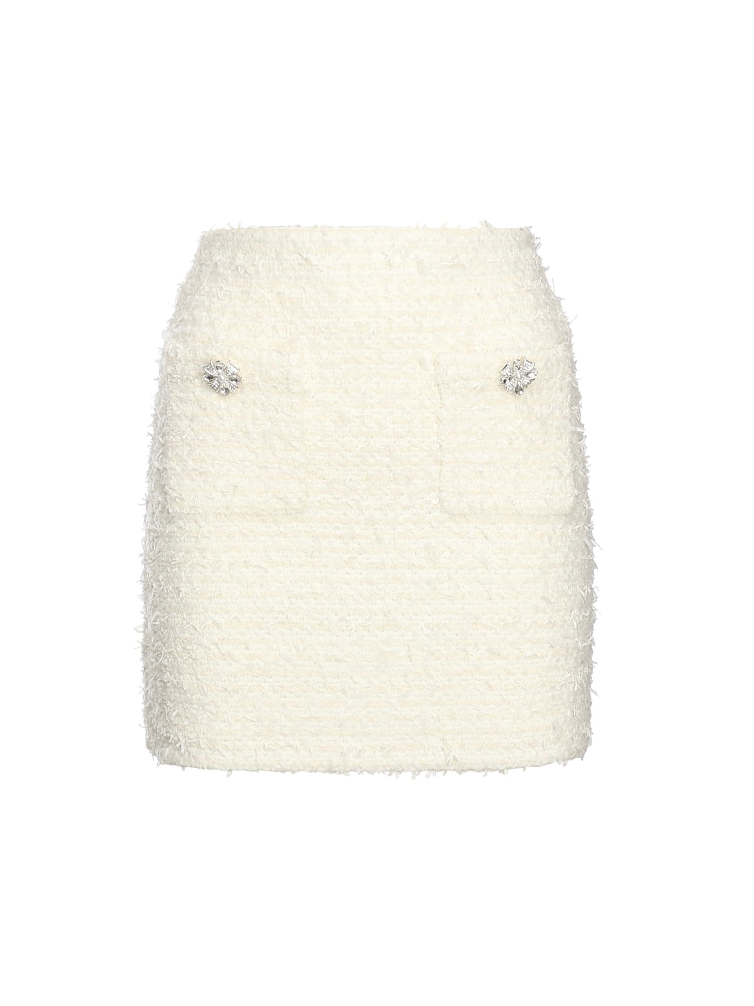 Self-portrait Textured Beige Skirt With Decorative Pockets In White