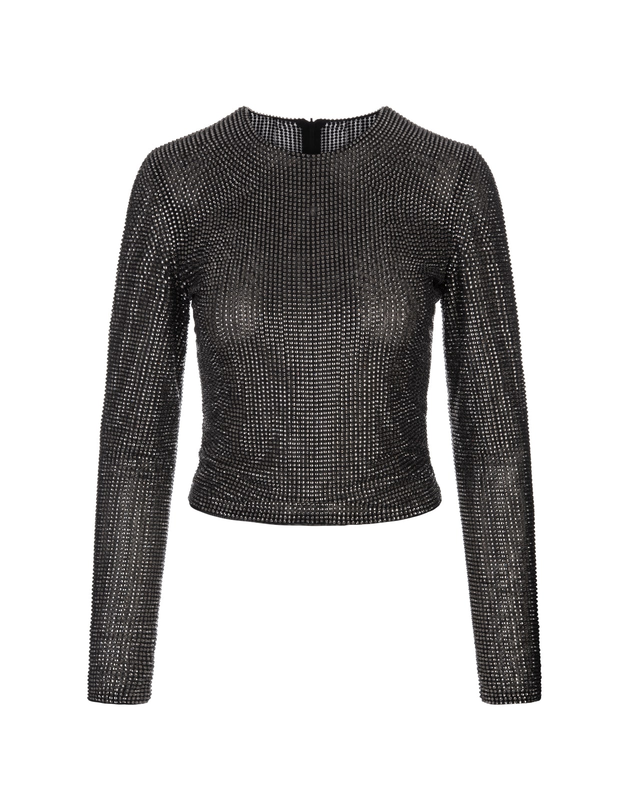 Giuseppe di Morabito Black Long-sleeved T-shirt With All-over Rhinestone Detail