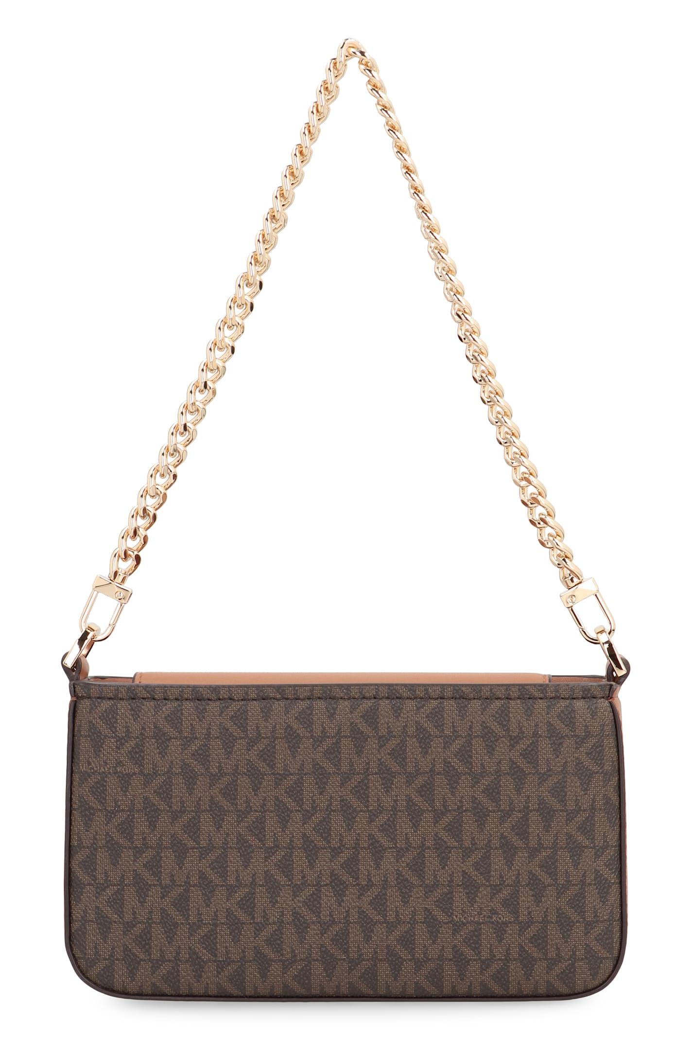 Michael Michael Kors Printed Canvas Shoulder Pouch With Chain Handle In Brown