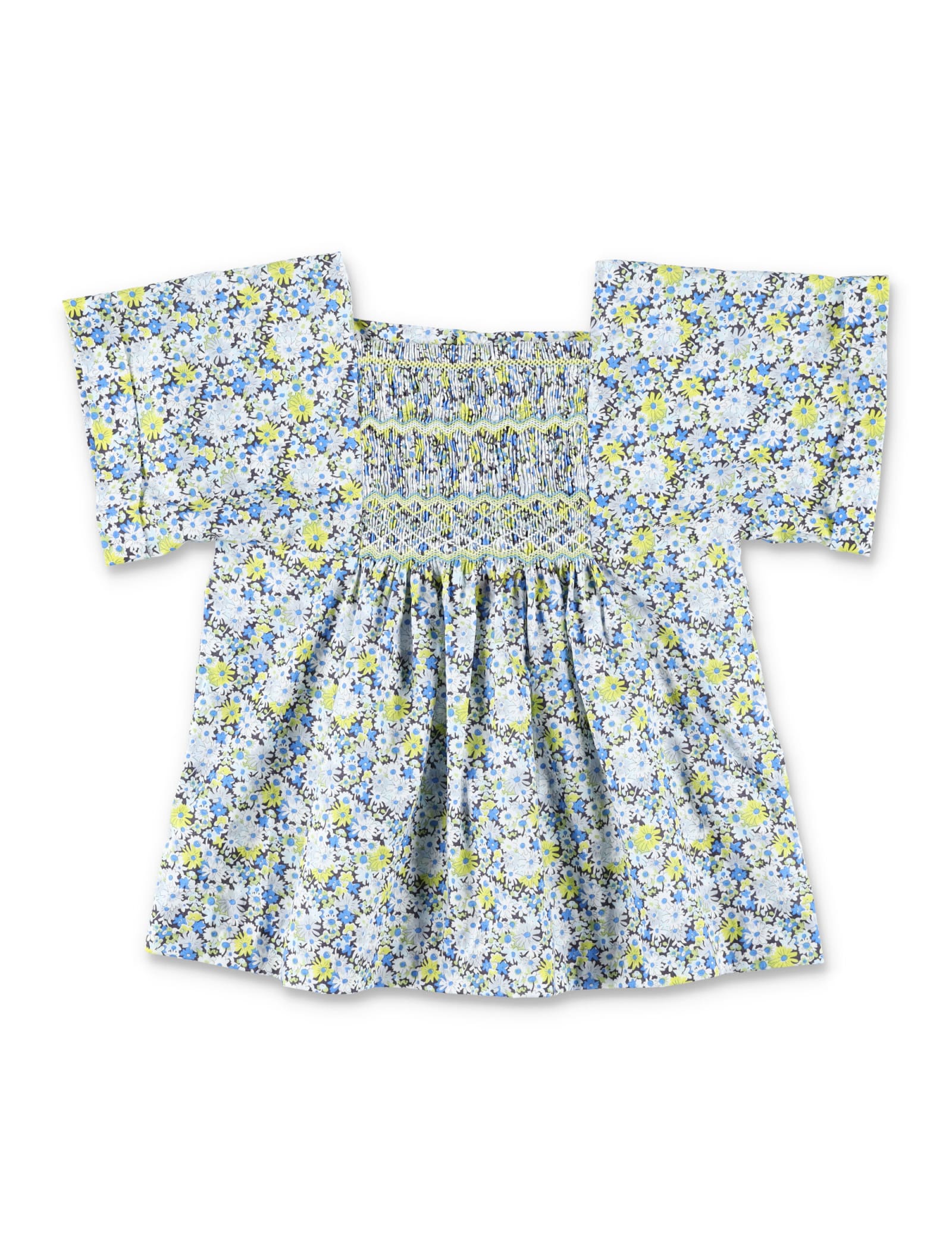Shop Bonpoint Pays Smocked Blouse In Fl/blue
