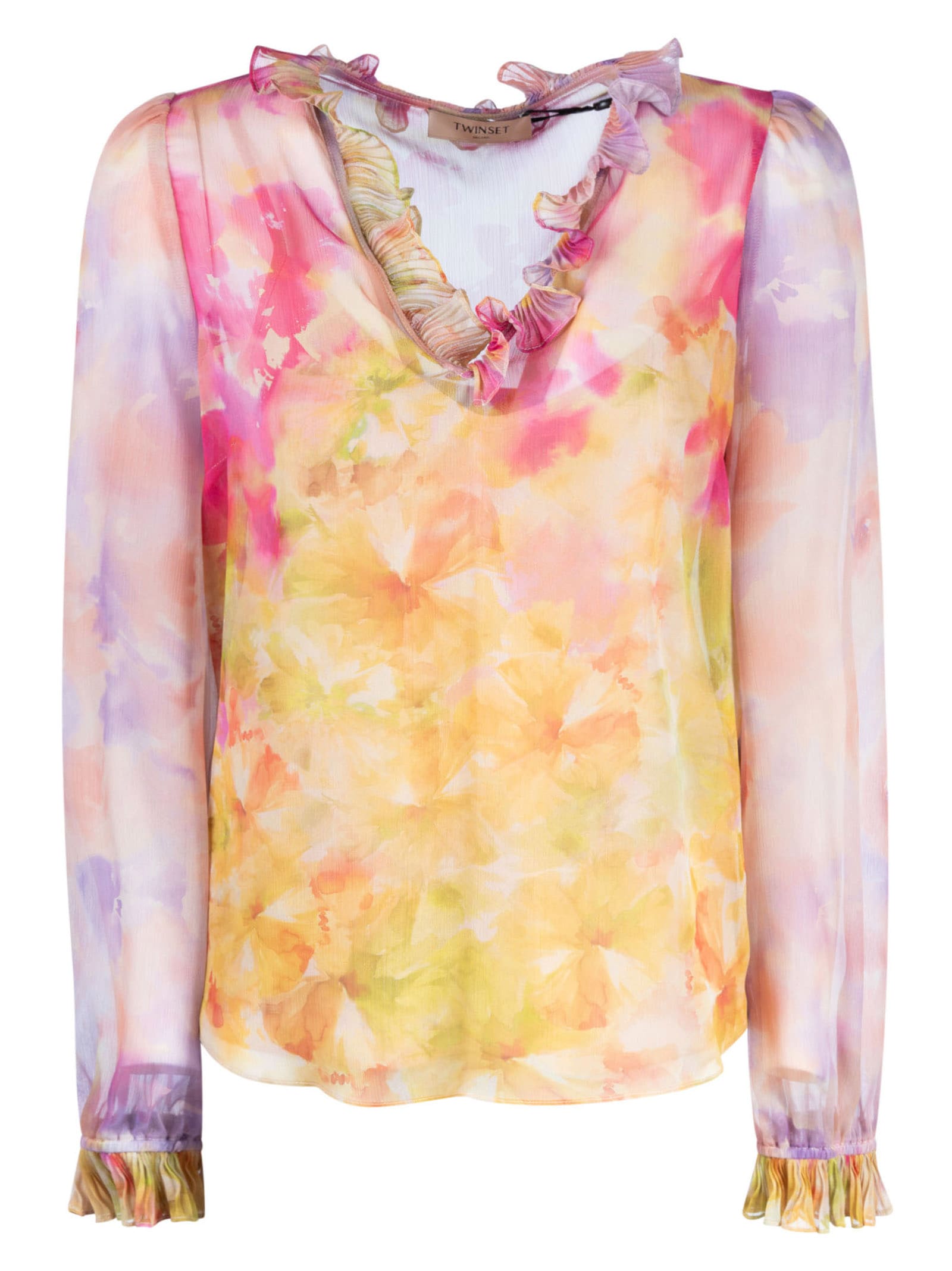 Twinset Ruffle V-neck Blouse In Multicolor