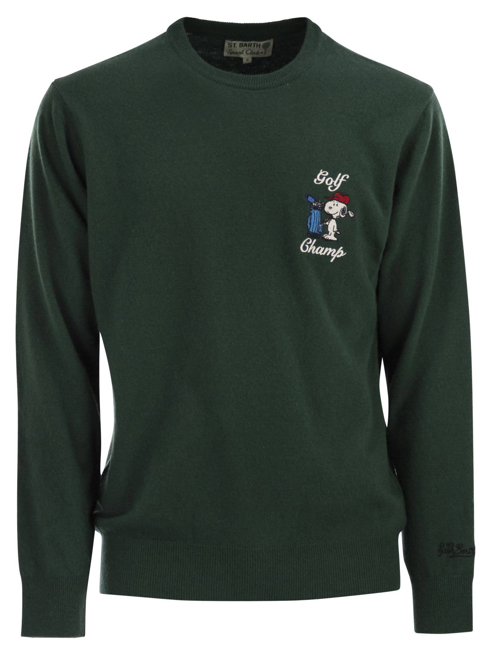 Mc2 Saint Barth Heron - Crew Neck Jumper With Embroidery On The Chest In Green