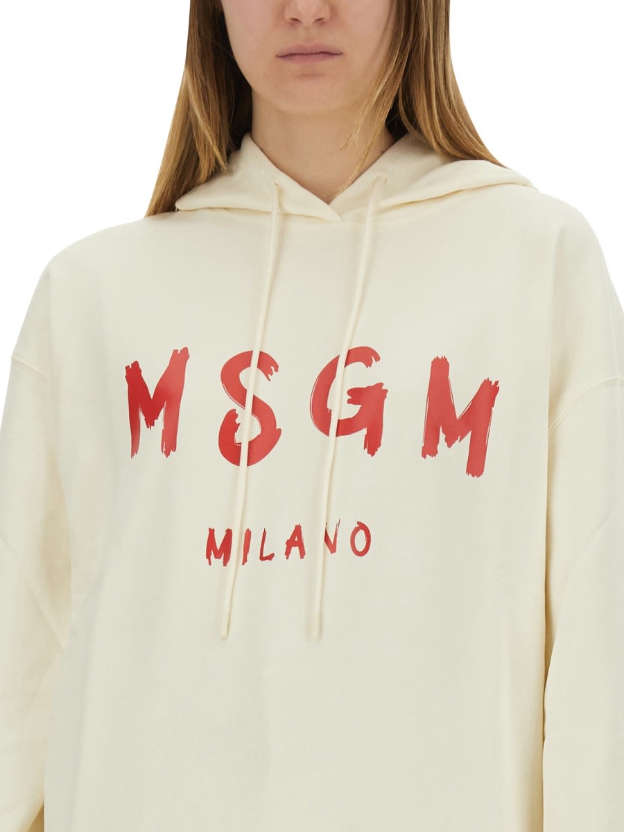 Msgm Relaxed-fit Sweatshirt With Brushed Logo In Ivory