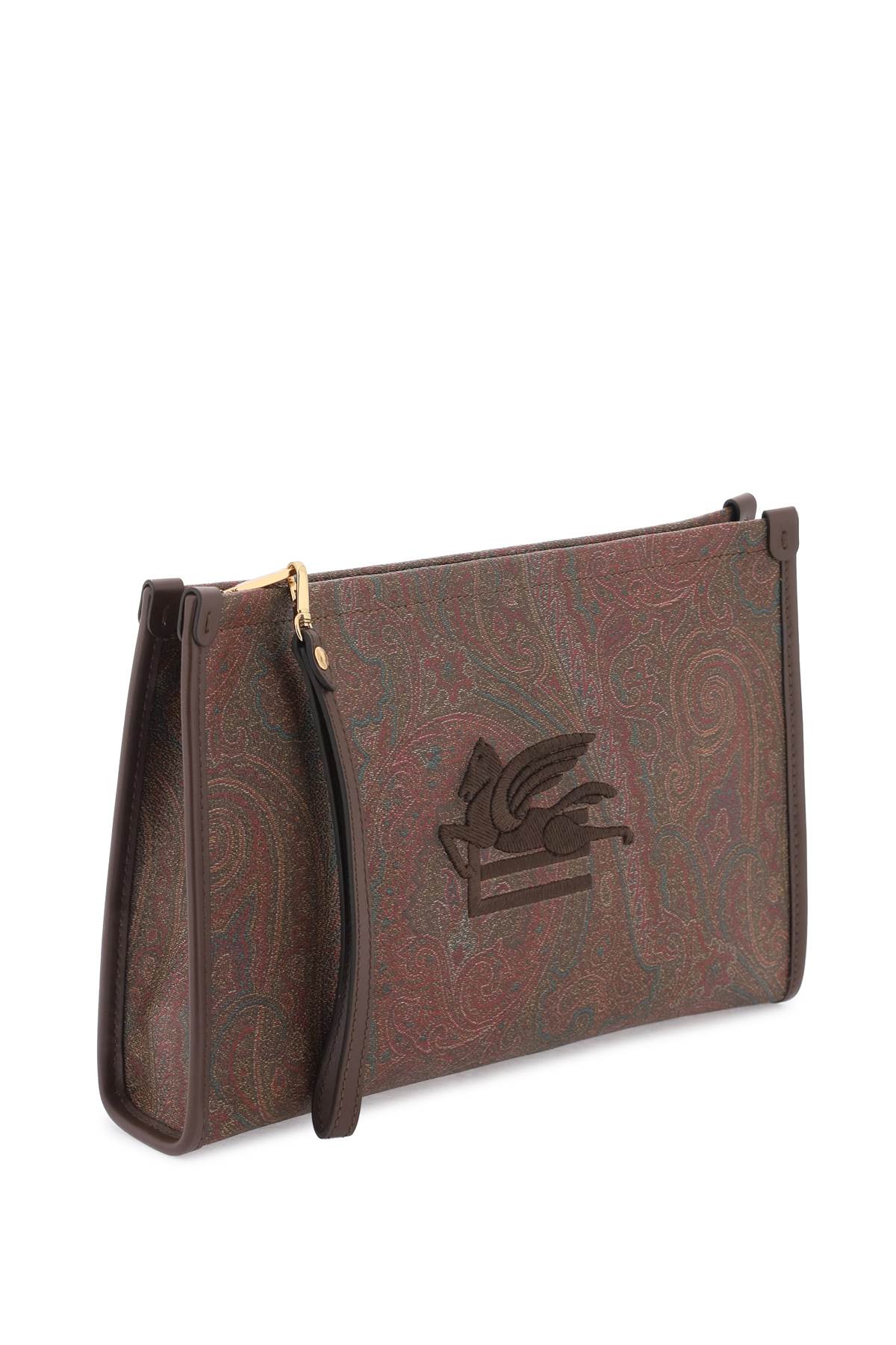 Shop Etro Paisley Pouch With Embroidery In Marrone 2 (red)