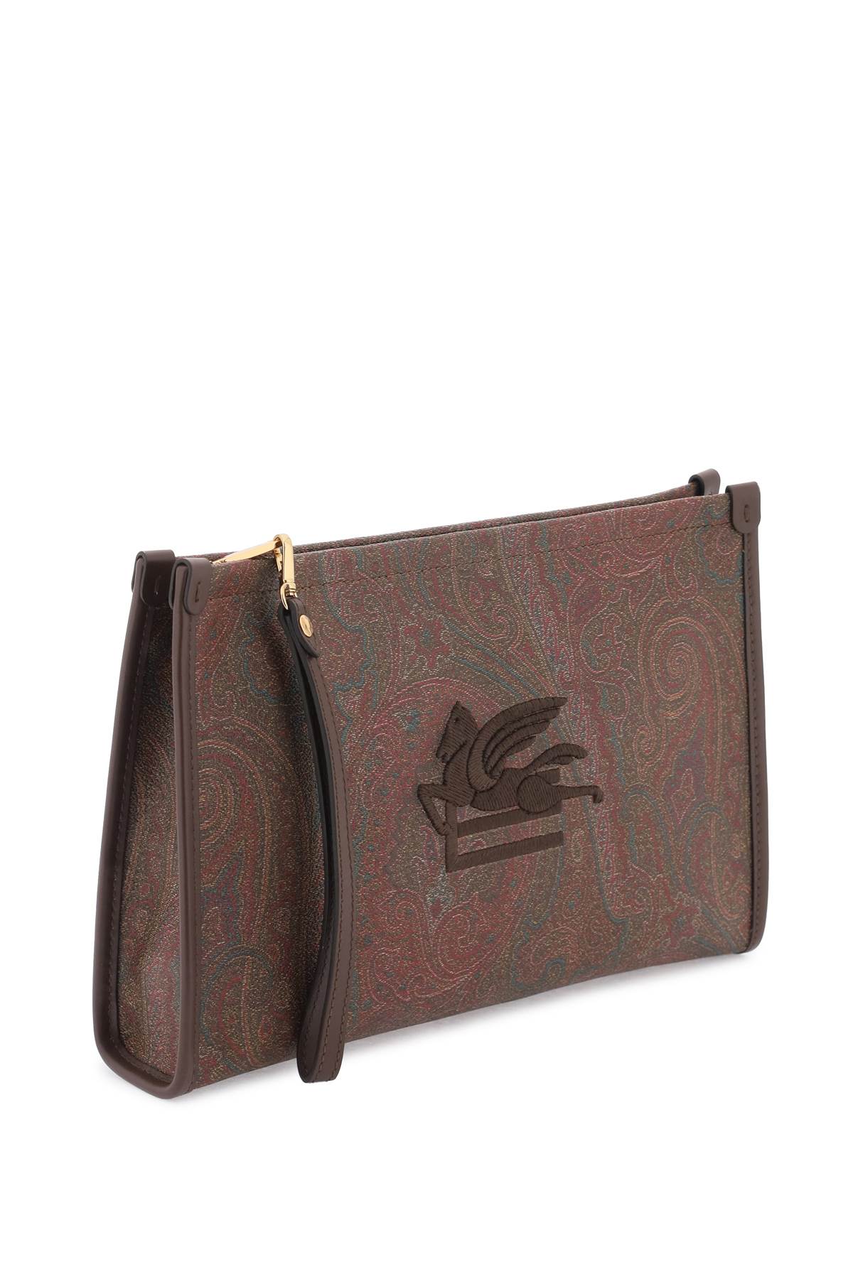 Shop Etro Paisley Pouch With Embroidery In Brown