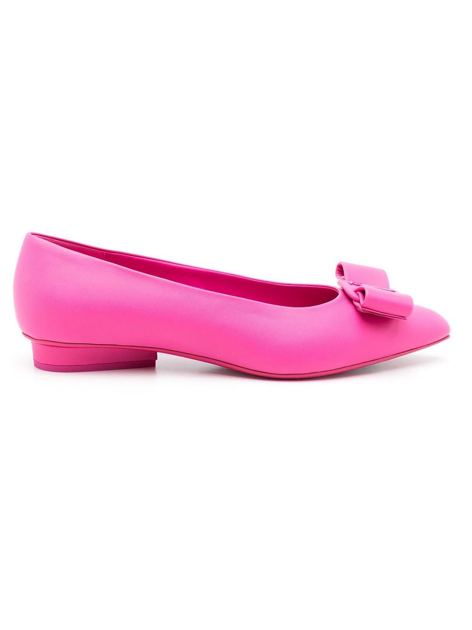 Salvatore Ferragamo Bright Pink Lambskin Ballerina Shoes