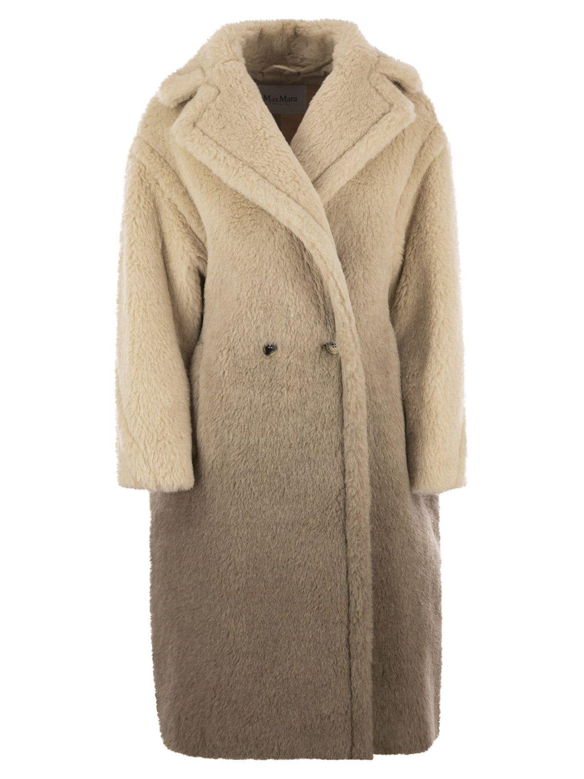 Shop Max Mara Double-breasted Teddy Coat In Beige