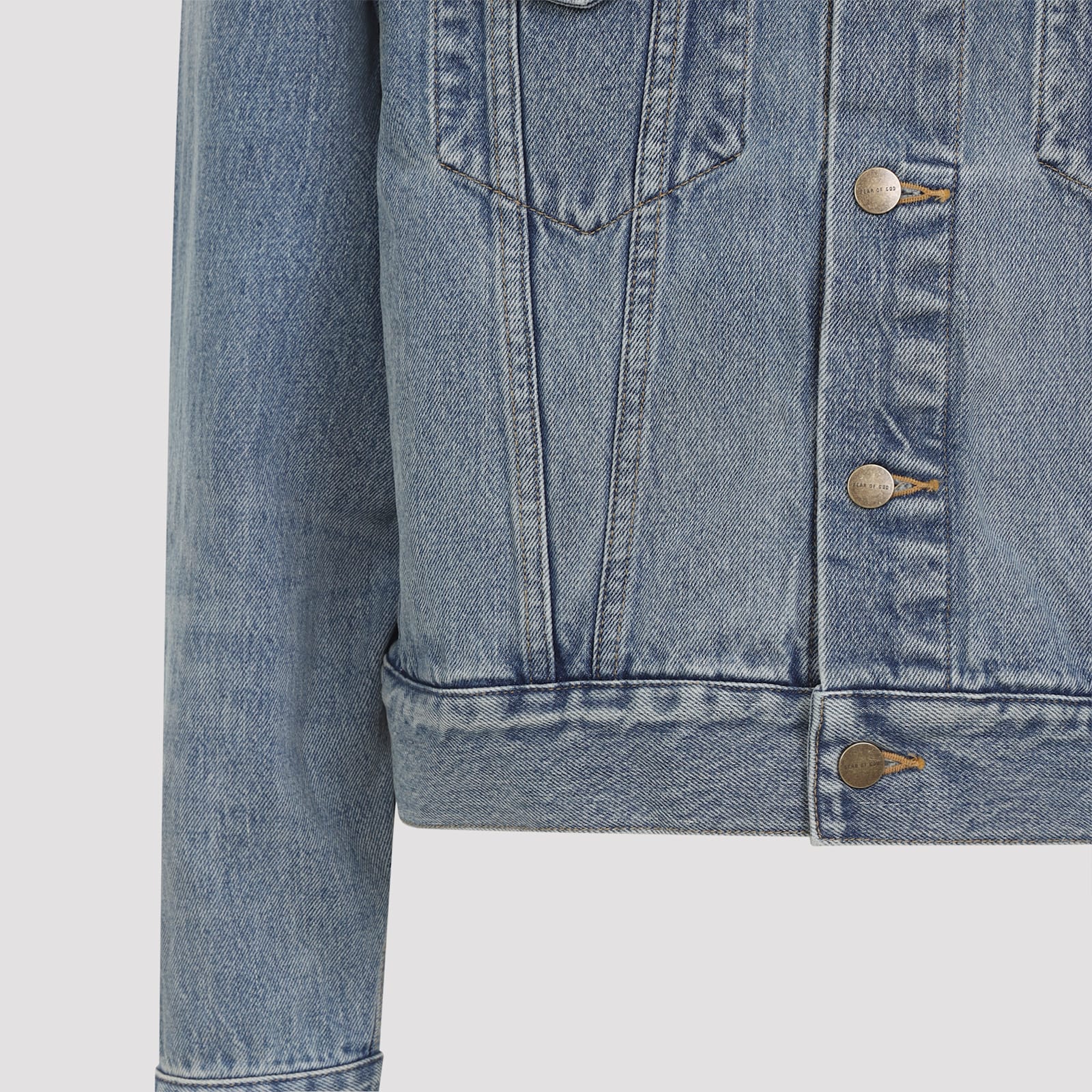 Fear Of God Light Indigo Blue Cotton Trucker Jacket With Overwashed Effect In Purple