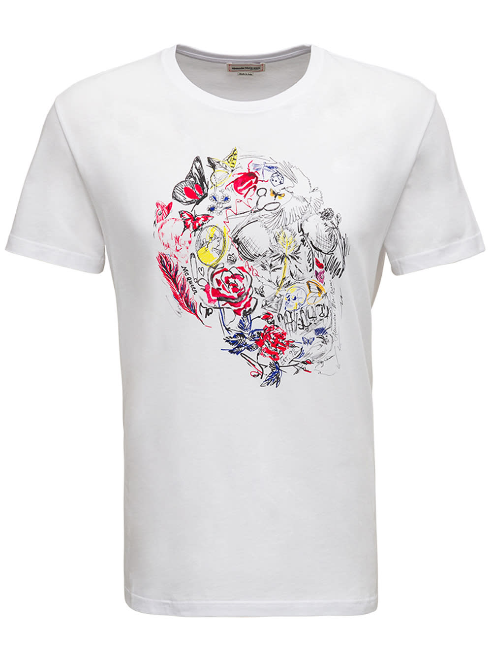 Alexander McQueen White Cotton T-shirt With Flower Skull Print