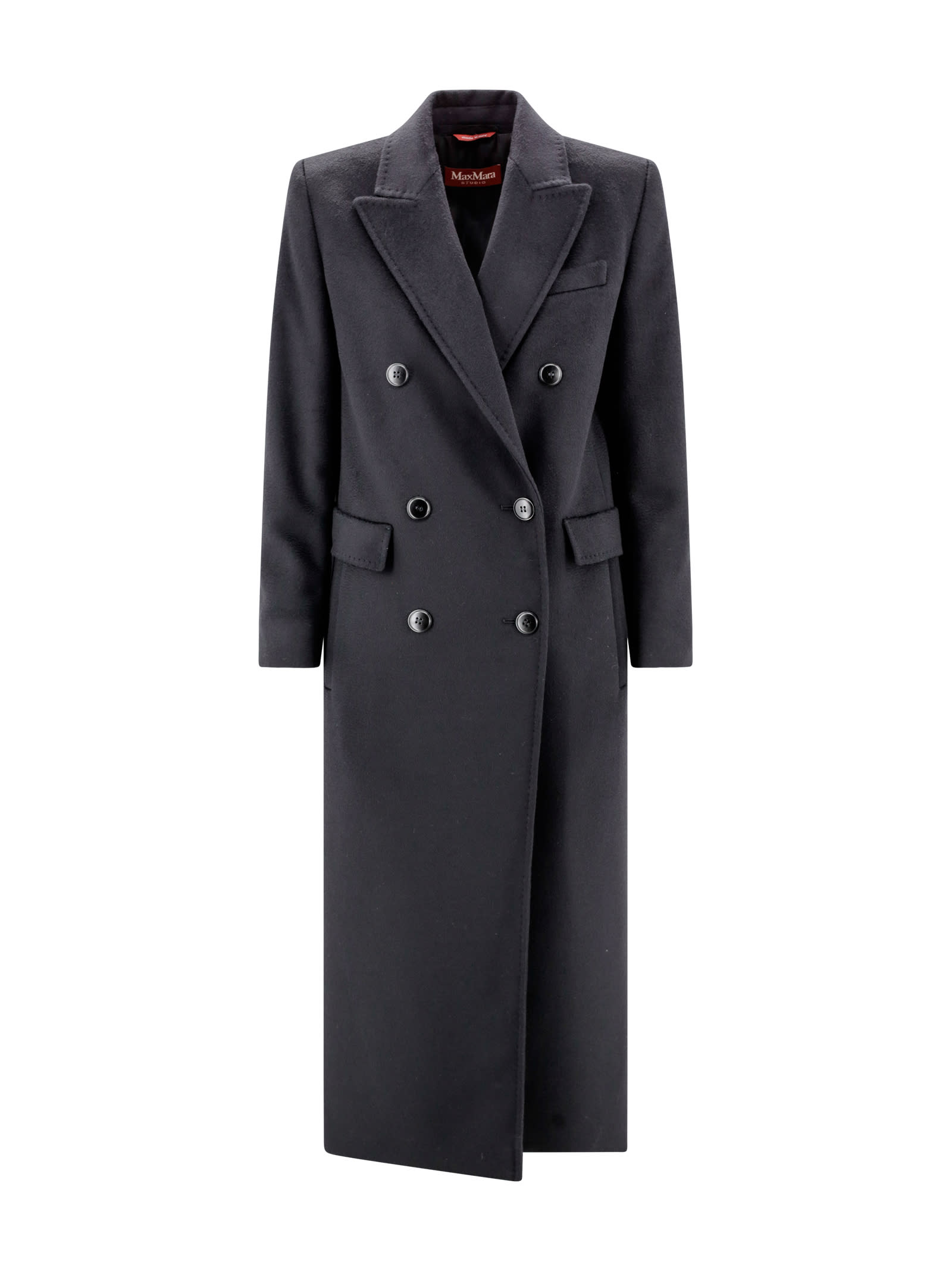 Shop Max Mara Long Double-breasted Wool Coat In Black