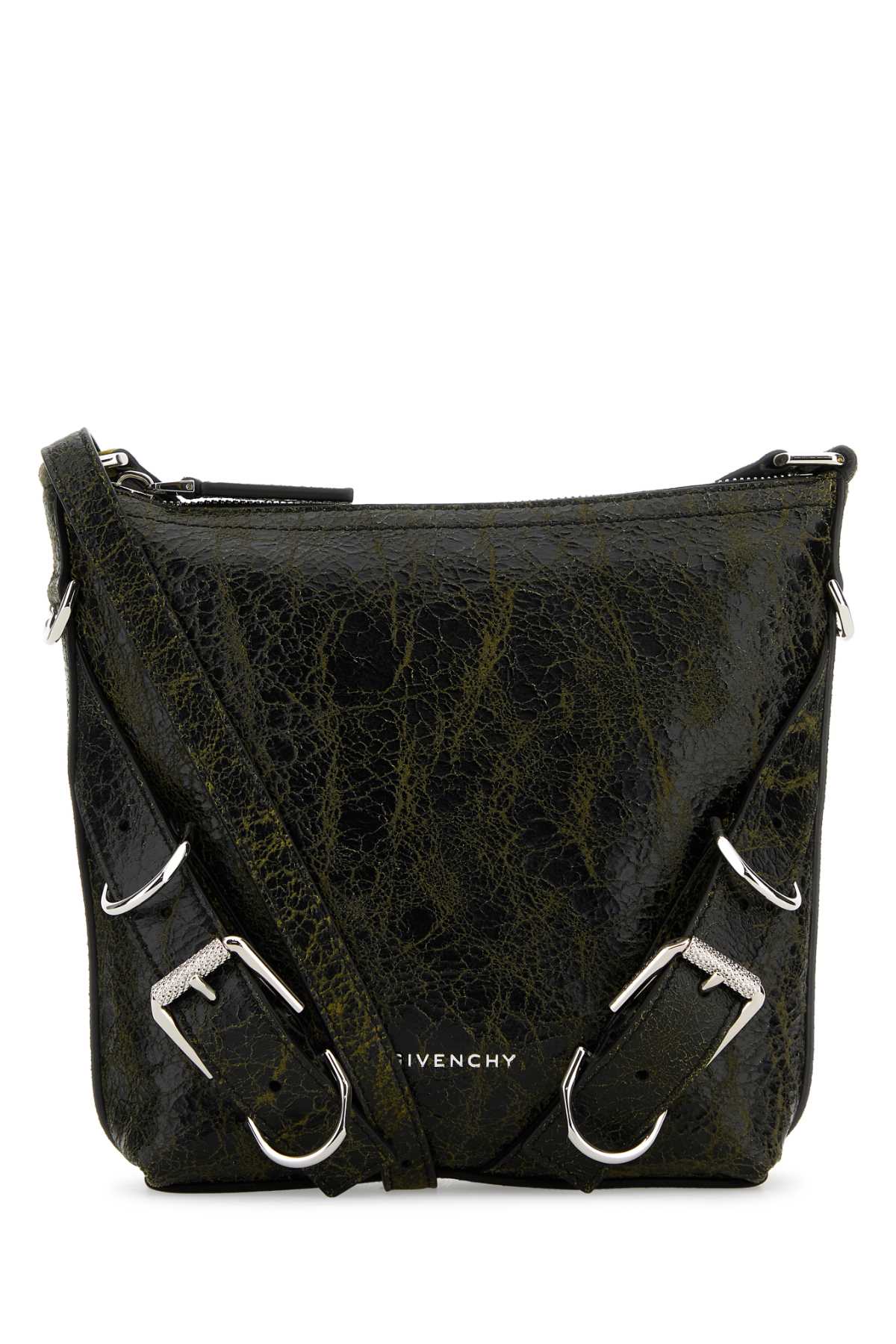 Shop Givenchy Two-tone Leather Voyou Crossbody Bag In Blackyellow