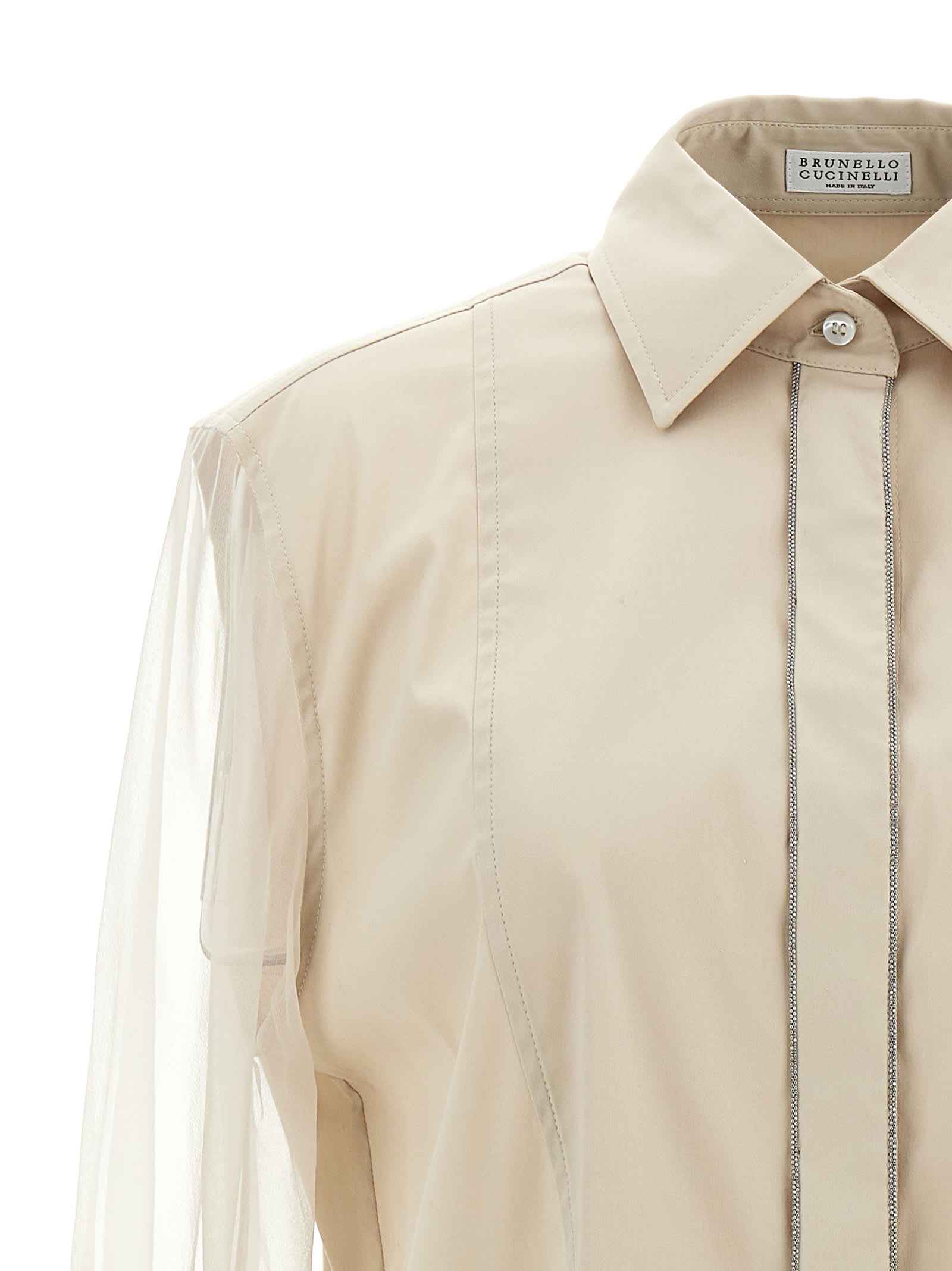 Shop Brunello Cucinelli Shiny Trims Shirt In Beige