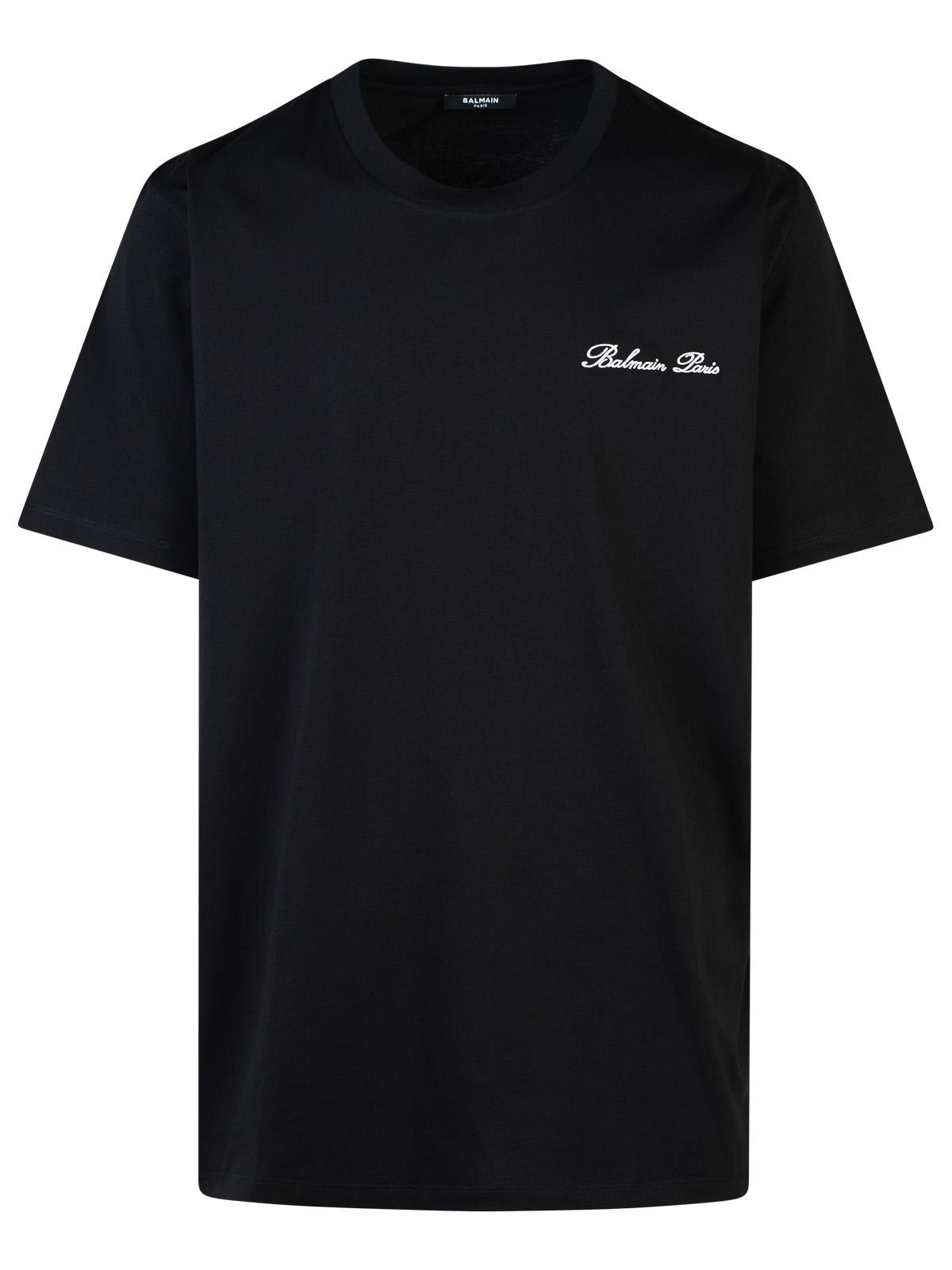 Shop Balmain Signature Black Cotton T-shirt