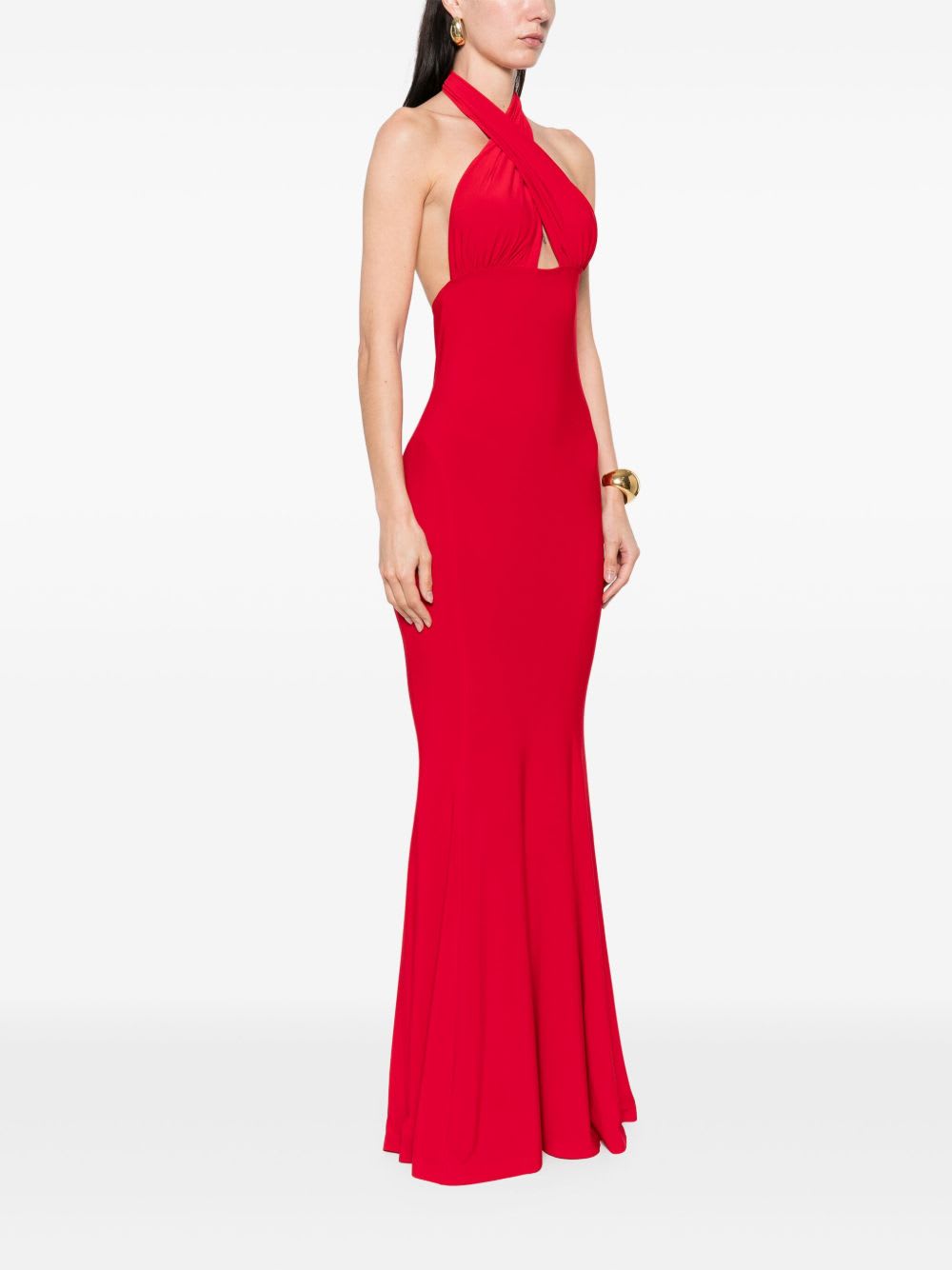 Norma Kamali Cross Halter Fishtail Dress In Red