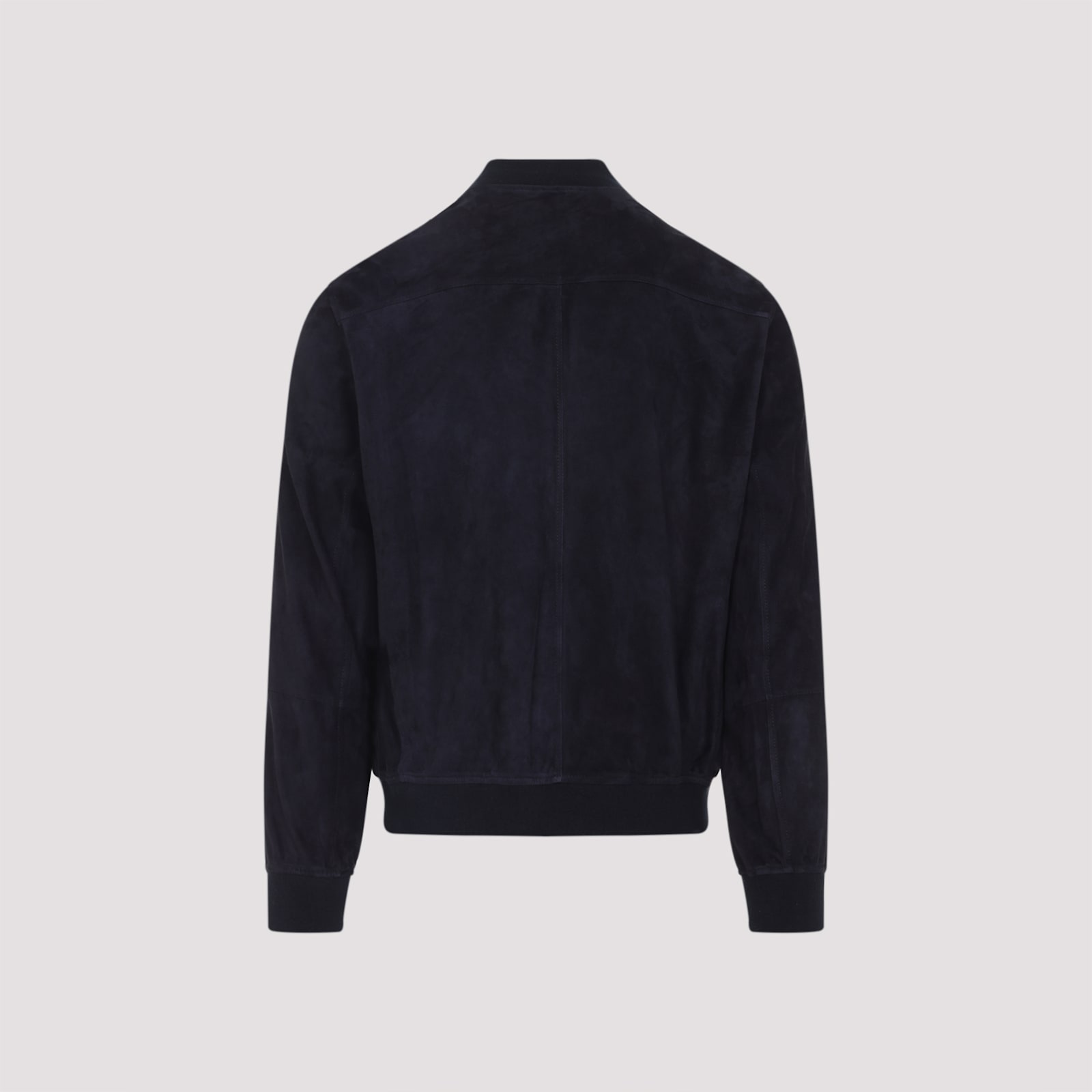 Brunello Cucinelli Ribbed Edges Suede Leather Jacket In Blue