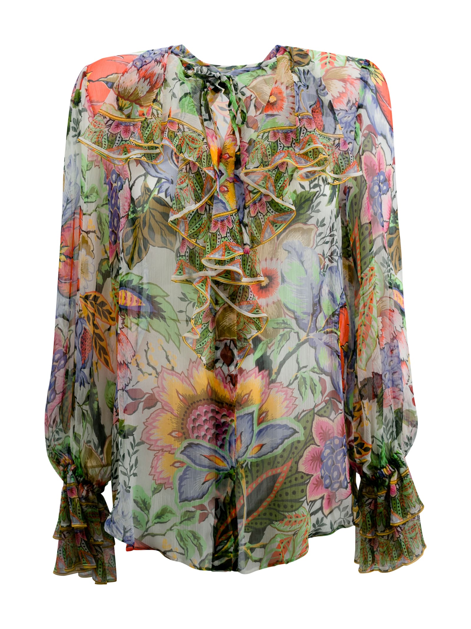 Shop Etro Printer Silk Shirt With Rouching In Fantasia