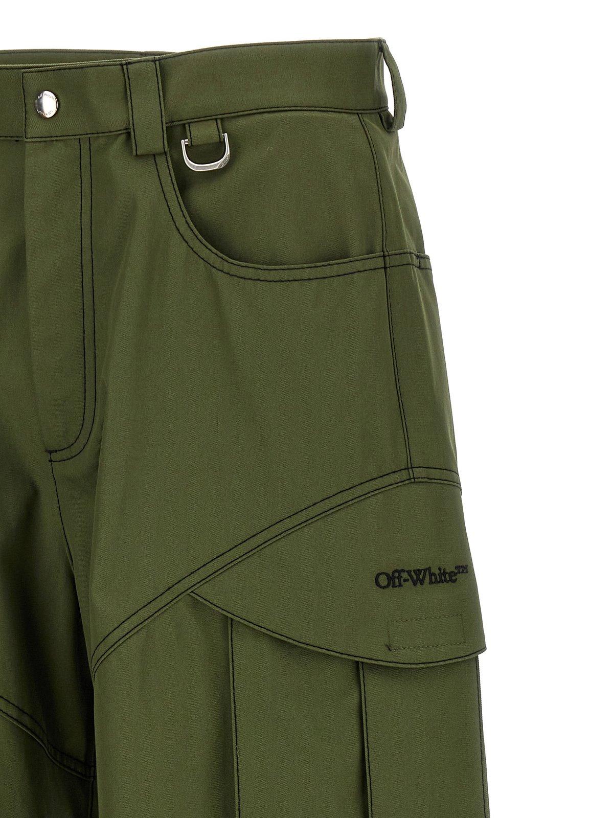 Shop Off-white Logo Embroidered Straight Leg Pants In Green