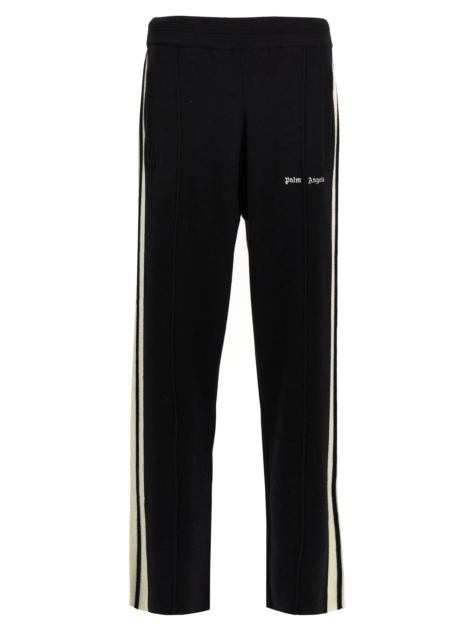 Shop Palm Angels Black Wool And Cashmere Track Trousers In Black Off White