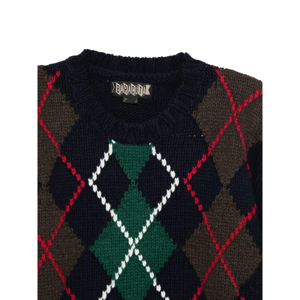 Baracuta Crewneck Argyle Lambswool Blend Clothing In Black