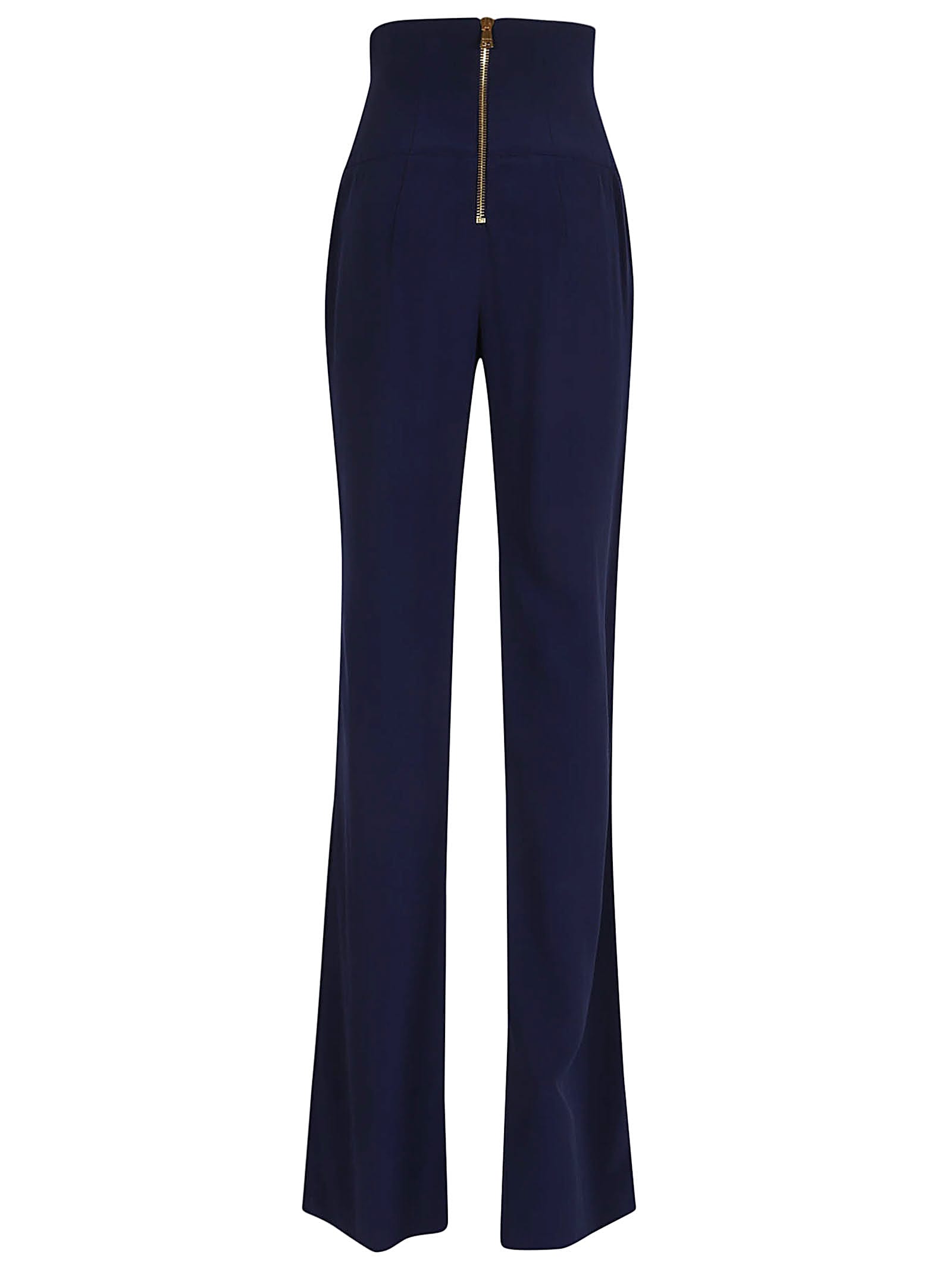 Shop Balmain Hw Buttoned Large Crepe Pants In Bo Bleu Nuit