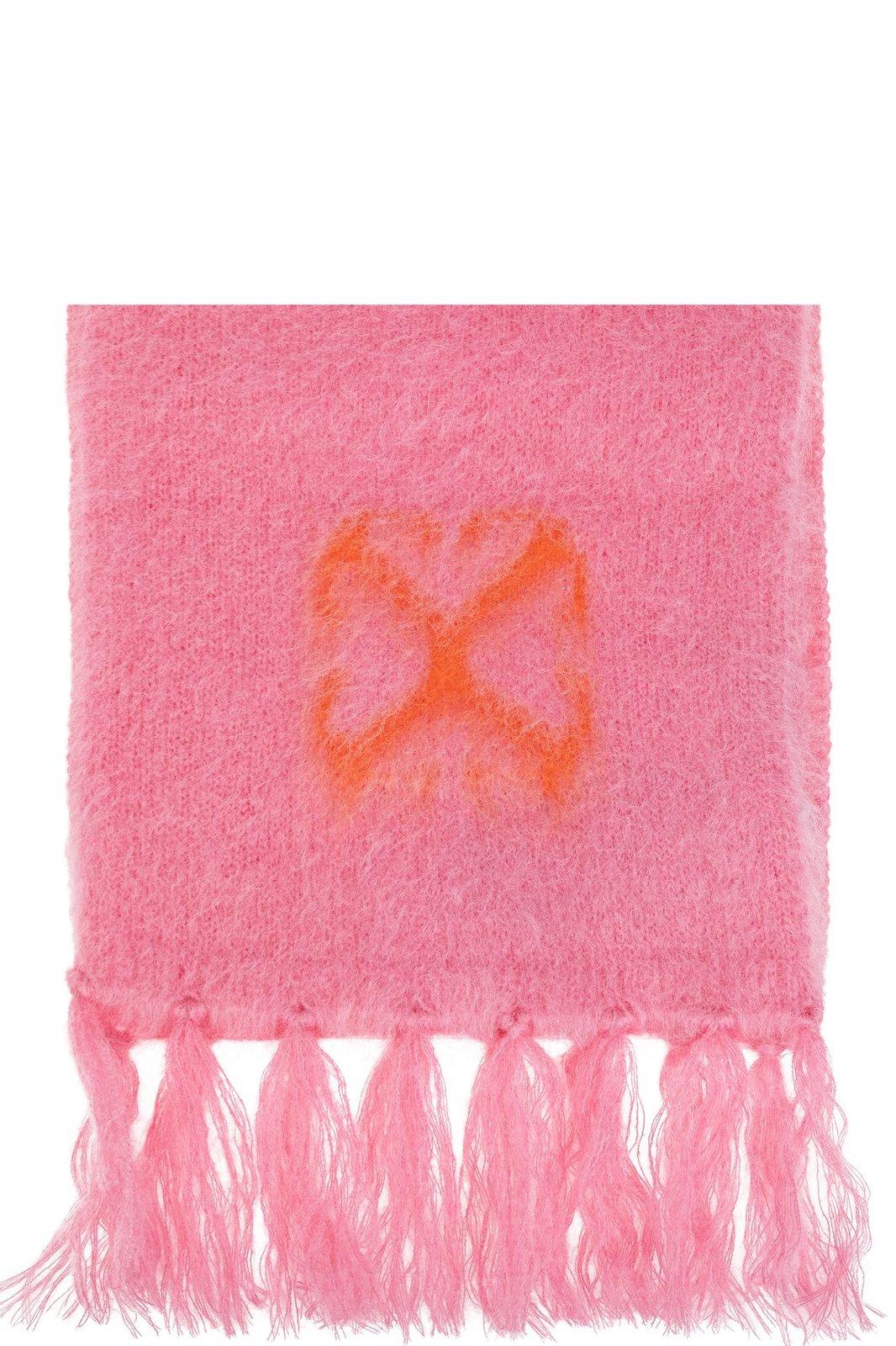 Shop Off-white Logo Detailed Fringed Scarf In Rosa