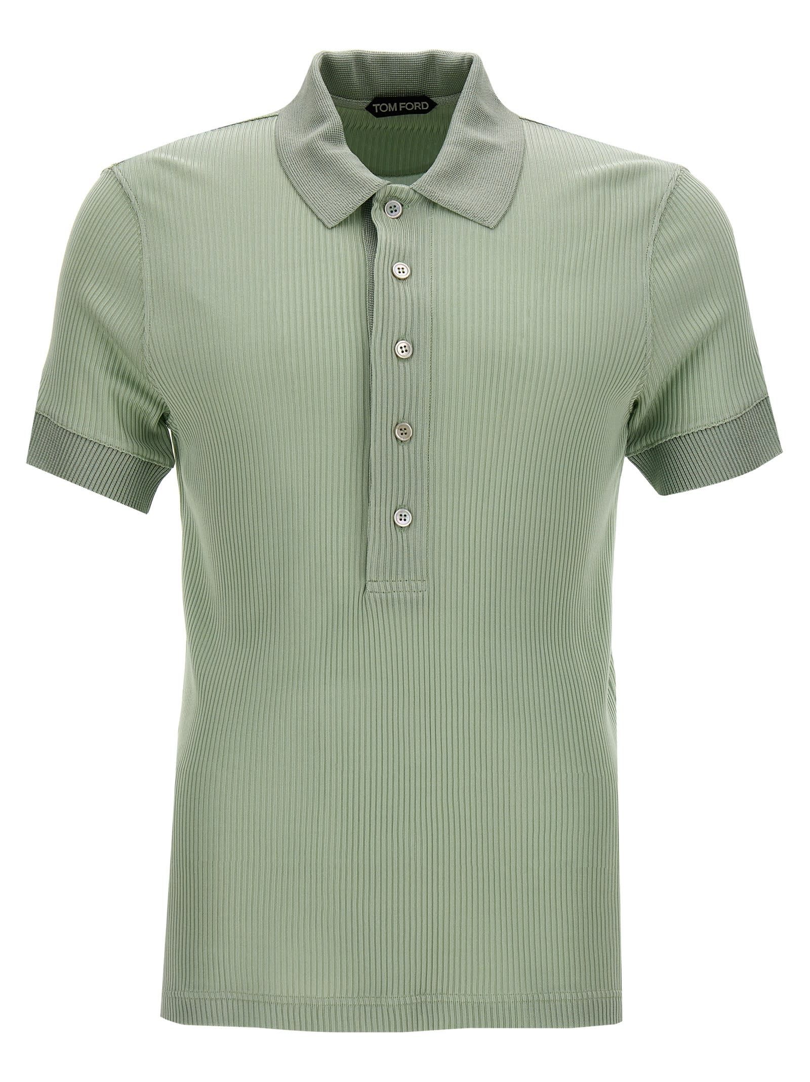 Shop Tom Ford Ribbed Viscose Polo Shirt In Green