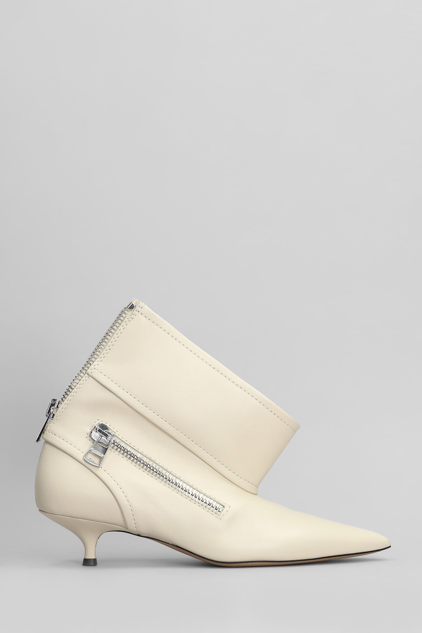 JW ANDERSON BIKER KITTEN HEEL LOW HEELS ANKLE BOOTS IN BEIGE LEATHER