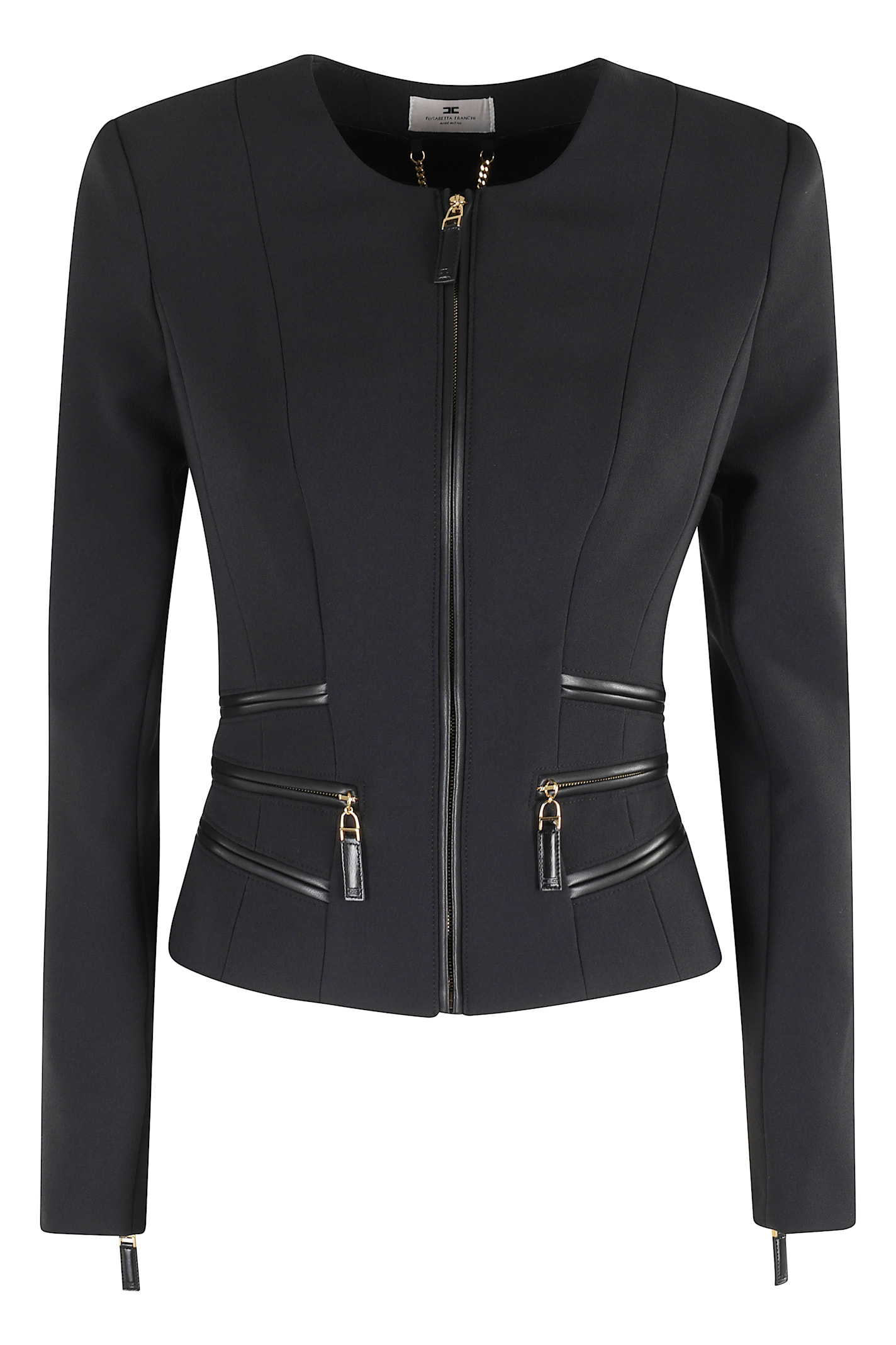 Elisabetta Franchi Fitted Crepe Jacket With Structured Seams In Black