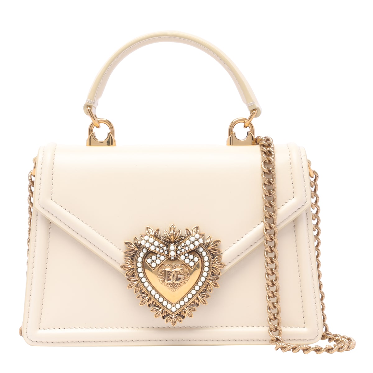 Shop Dolce & Gabbana Small Devotion Handbag In White