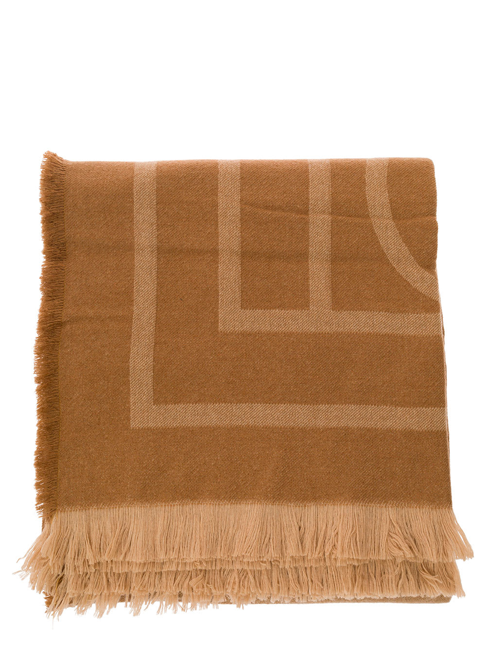 Shop Totême Beige Scarf With Monogram Print In Wool And Cashmere Woman