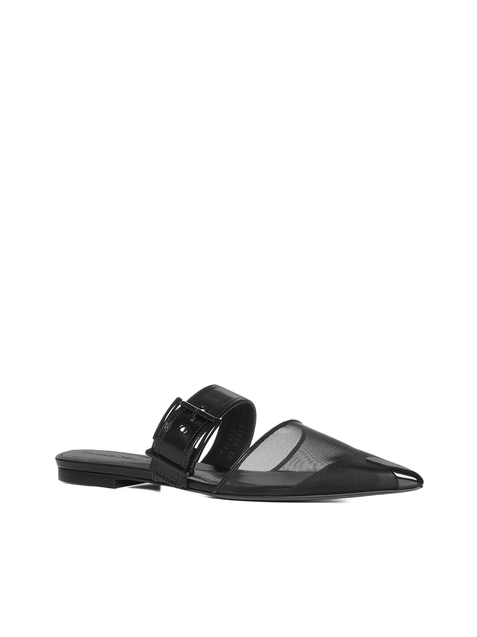 Alexander Mcqueen Black Mesh And Leather Punk Slippers In Nero