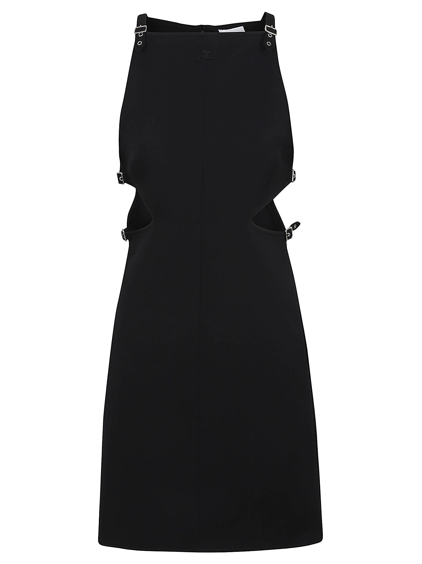 Shop Courrèges Slash Buckle Twill Dress In Black