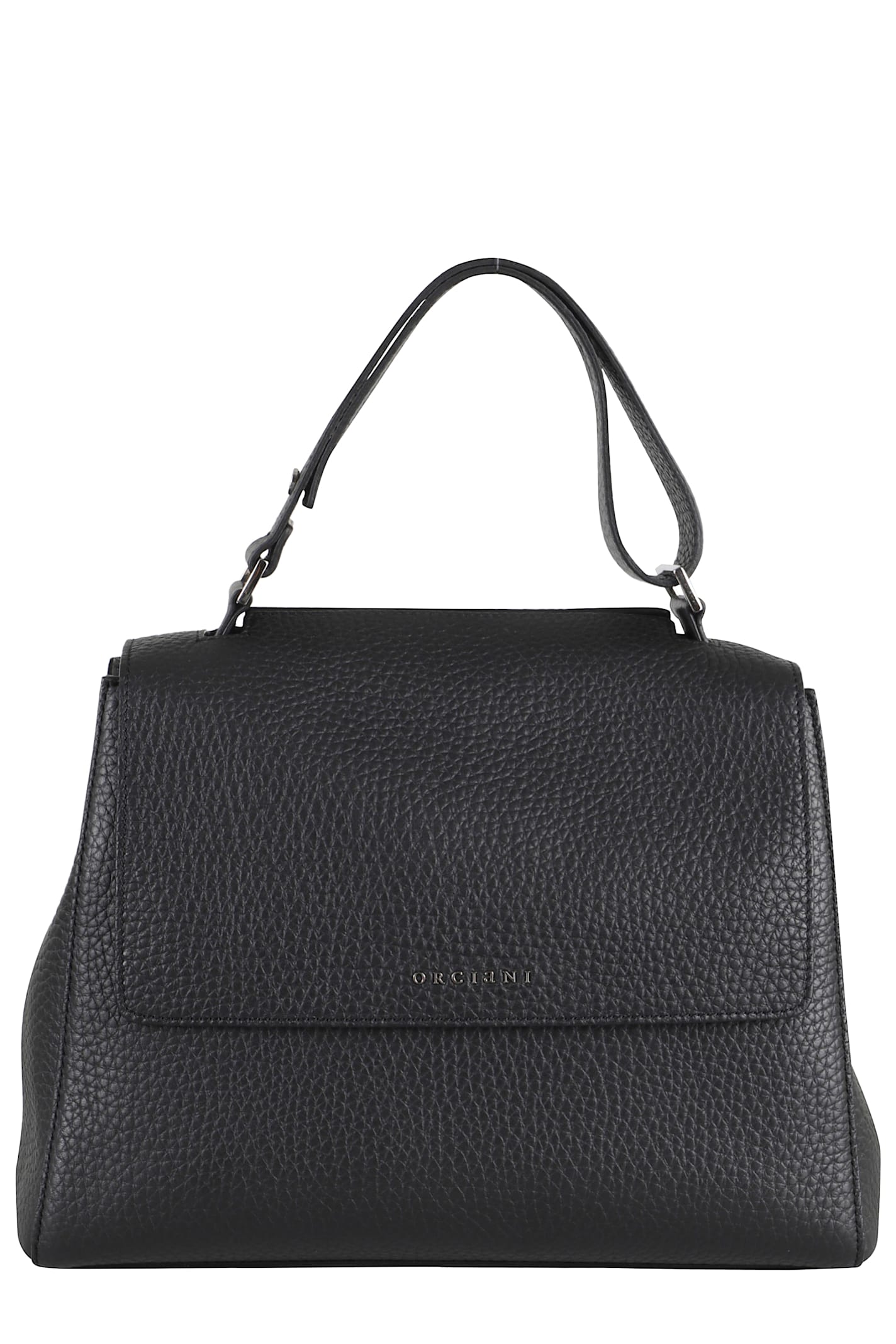 Orciani Medium Textured Leather Shoulder Bag In Black