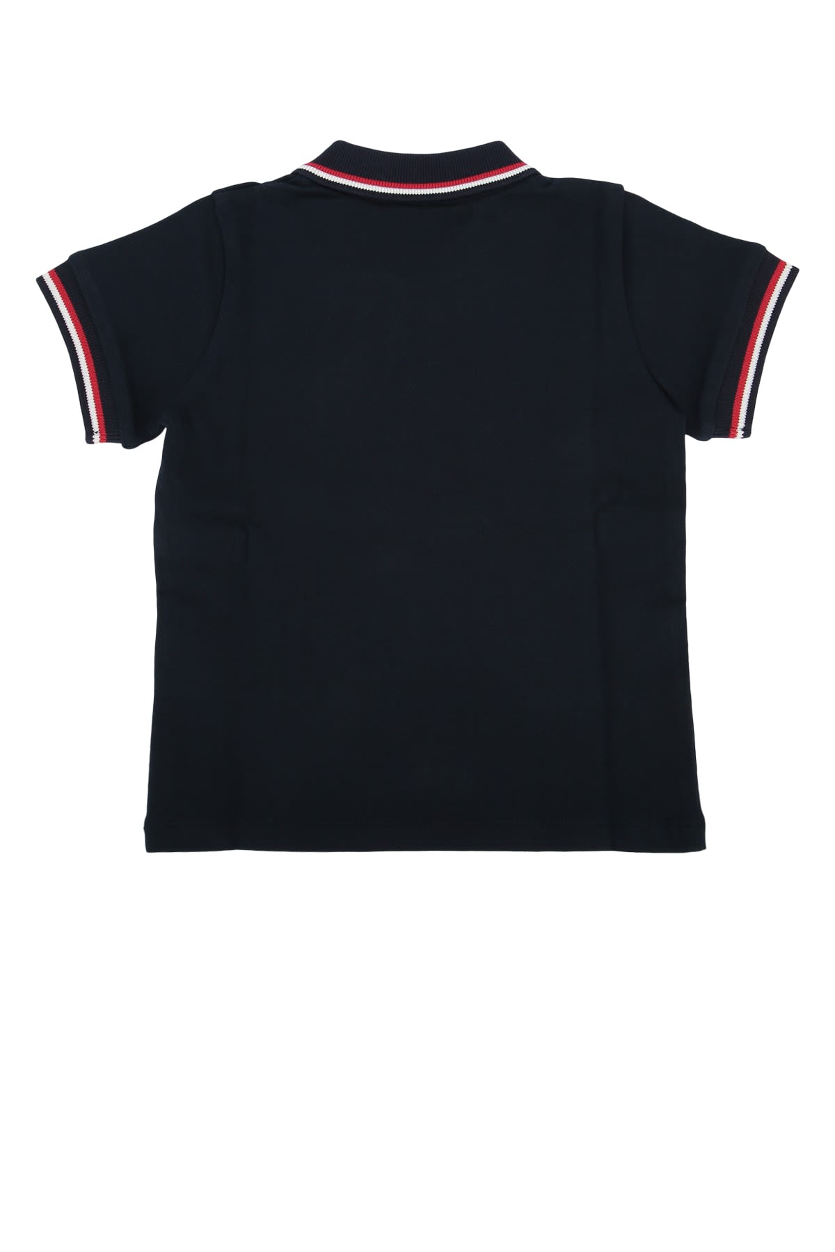 Moncler Kids' Tipped Stretch Cotton Piqué Polo In Blue
