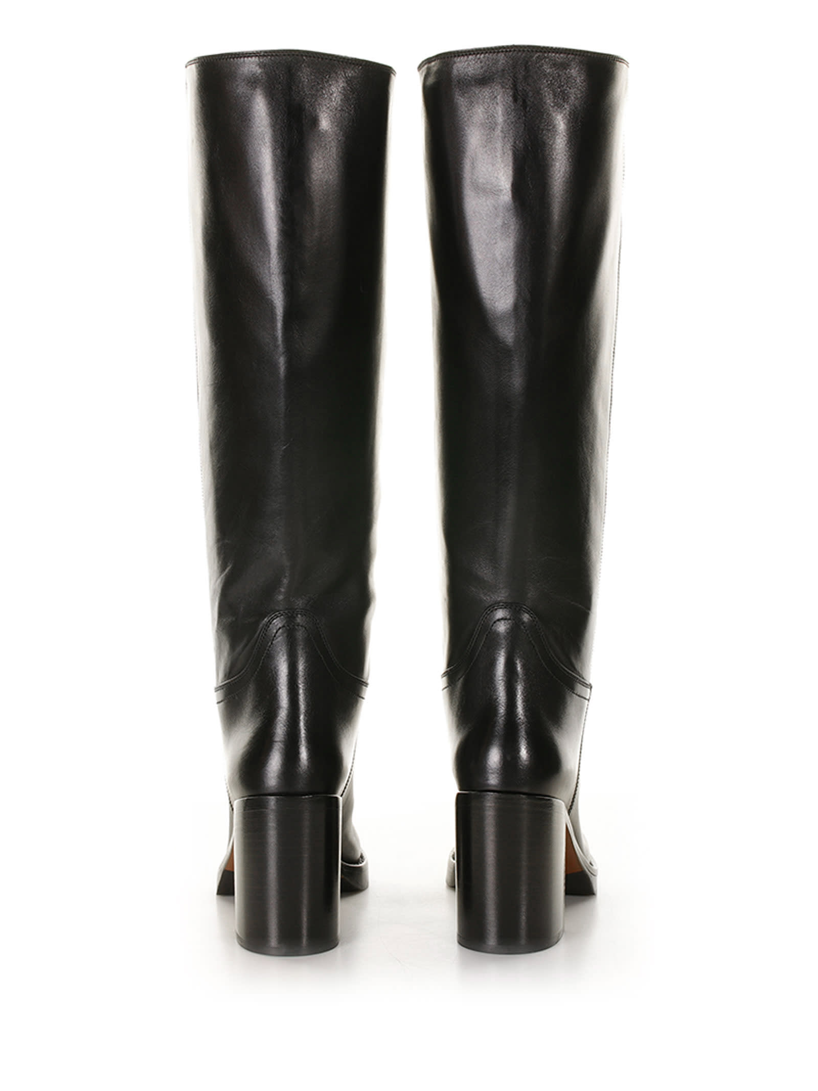 Prada Leather Boots In Nero