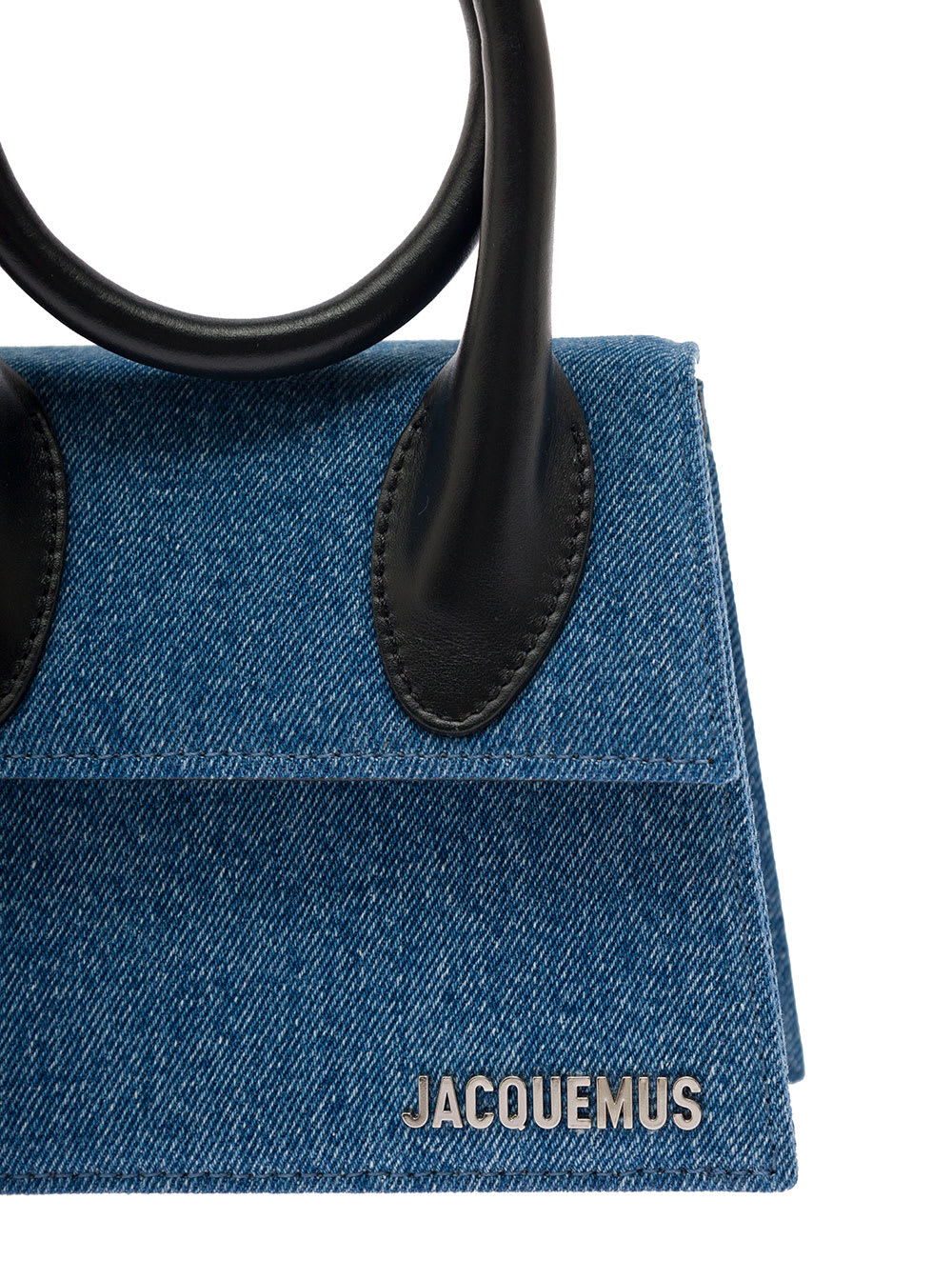 Shop Jacquemus Le Chiquito Noeud Blue And Black Crossbody Bag With Logo Detail In Leather And Denim Woman