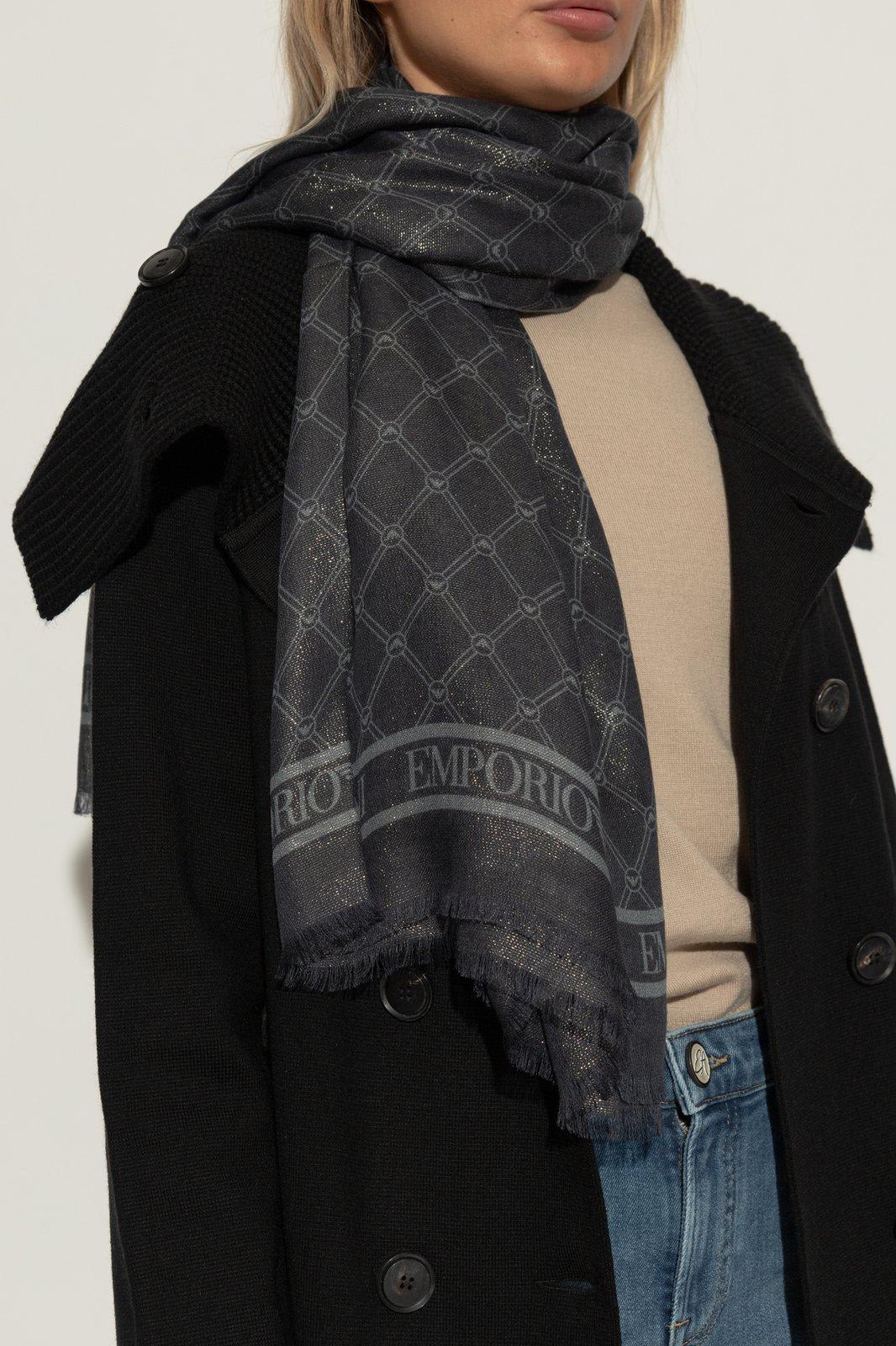 Shop Emporio Armani Monogram Scarf In Grigio Luna