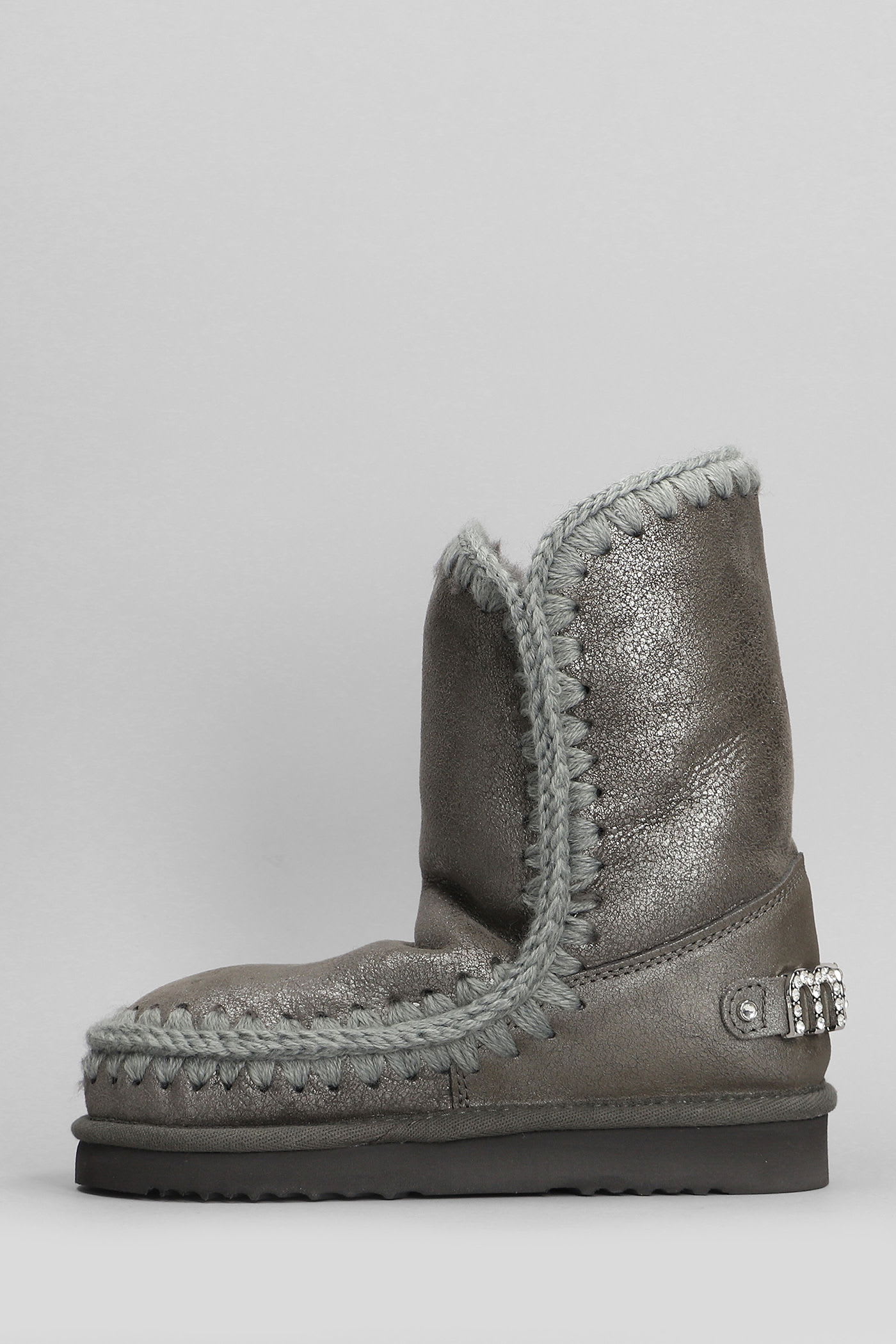 Mou Eskimo 24 Low Heels Ankle Boots In Grey Leather In Multi