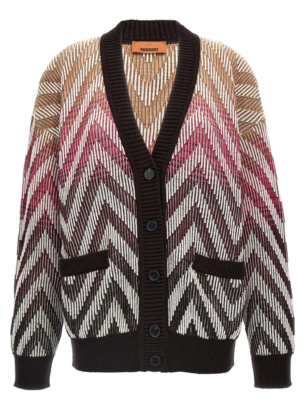 Shop Missoni Zig-zag Knit Cardigan  In Multicolor